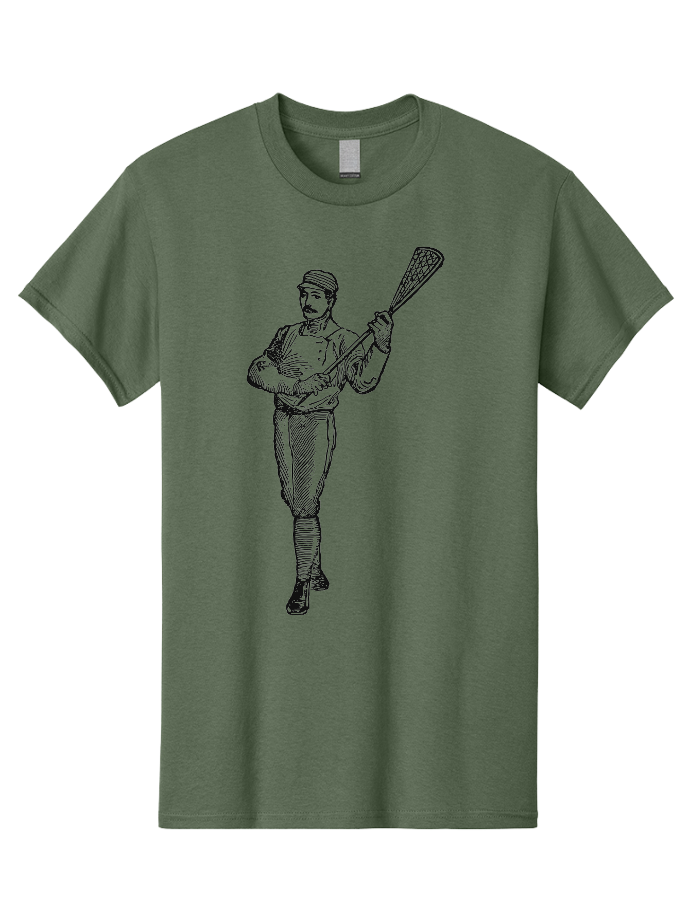 The Lacrosse Pioneer Men'S Graphic Tee, 100% Cotton, Comfortable Casual Summer Wear, Machine Washable, Lacrosse Player, Sports Illustration, Vintage Style, Mustachioed Man, Lacrosse Stick, Athletic Pose, Confident Stance, Aae711 25