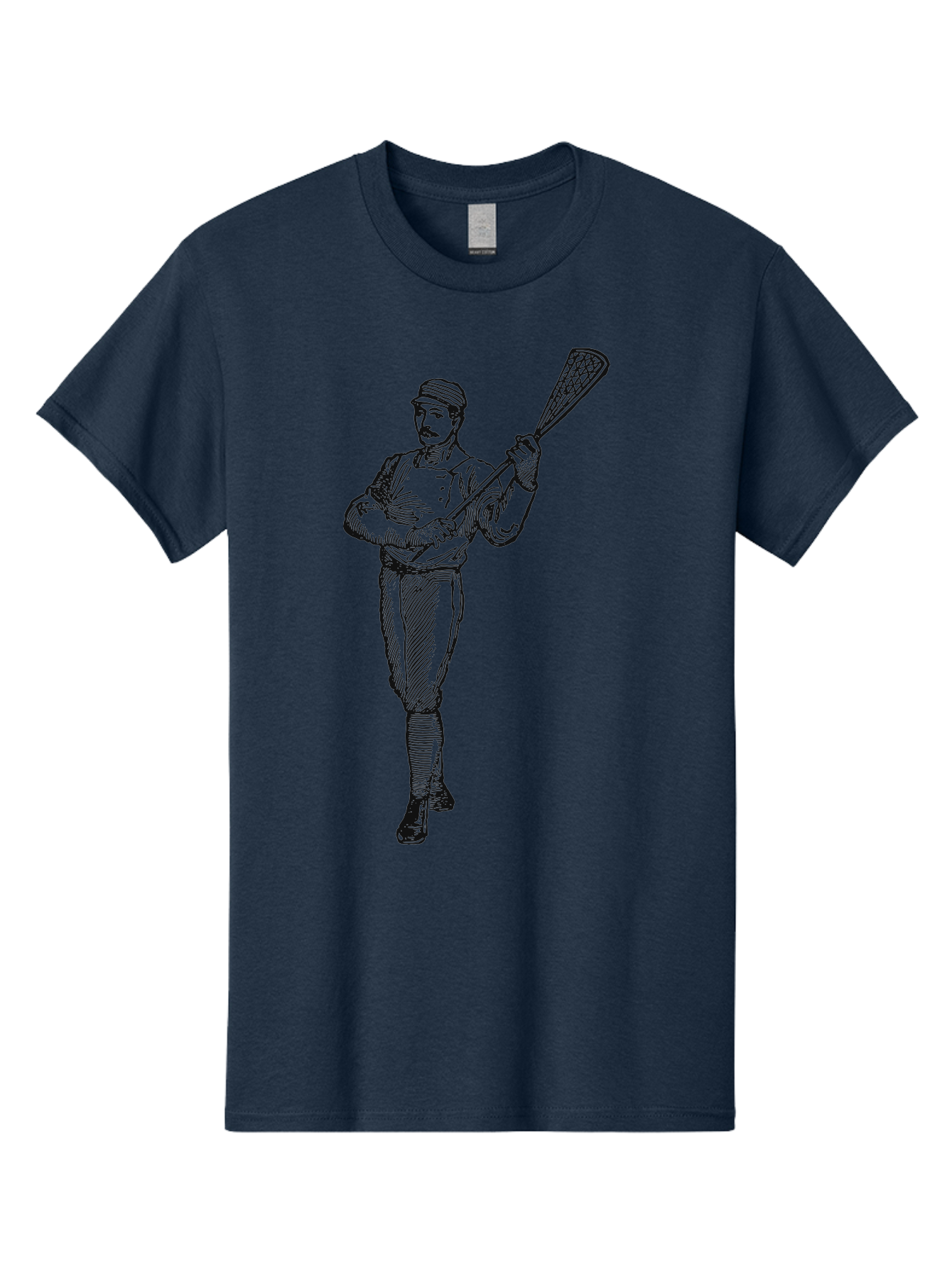 The Lacrosse Pioneer Men'S Graphic Tee, 100% Cotton, Comfortable Casual Summer Wear, Machine Washable, Lacrosse Player, Sports Illustration, Vintage Style, Mustachioed Man, Lacrosse Stick, Athletic Pose, Confident Stance, Aae711 29
