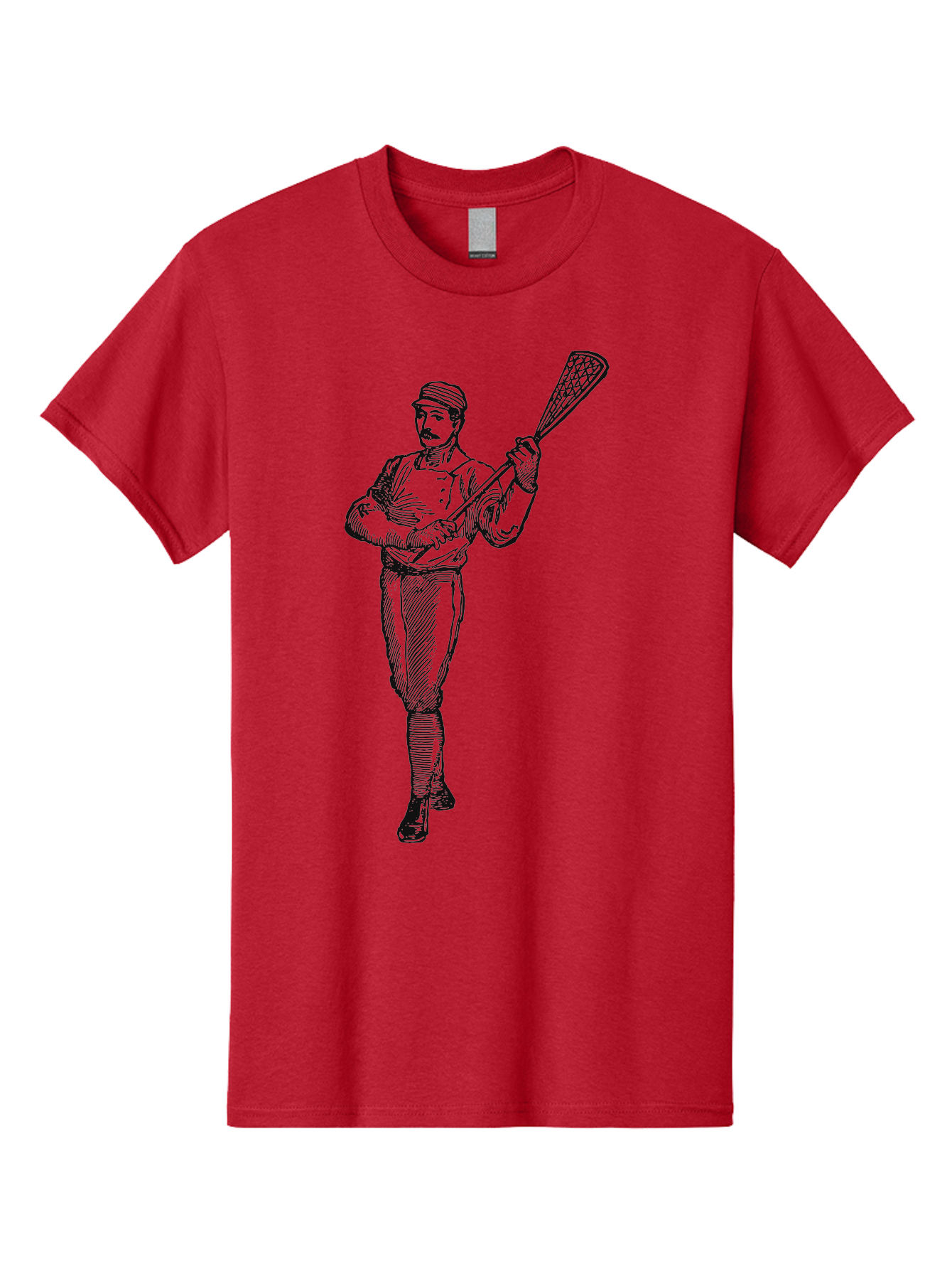 The Lacrosse Pioneer Men'S Graphic Tee, 100% Cotton, Comfortable Casual Summer Wear, Machine Washable, Lacrosse Player, Sports Illustration, Vintage Style, Mustachioed Man, Lacrosse Stick, Athletic Pose, Confident Stance, Aae711 27