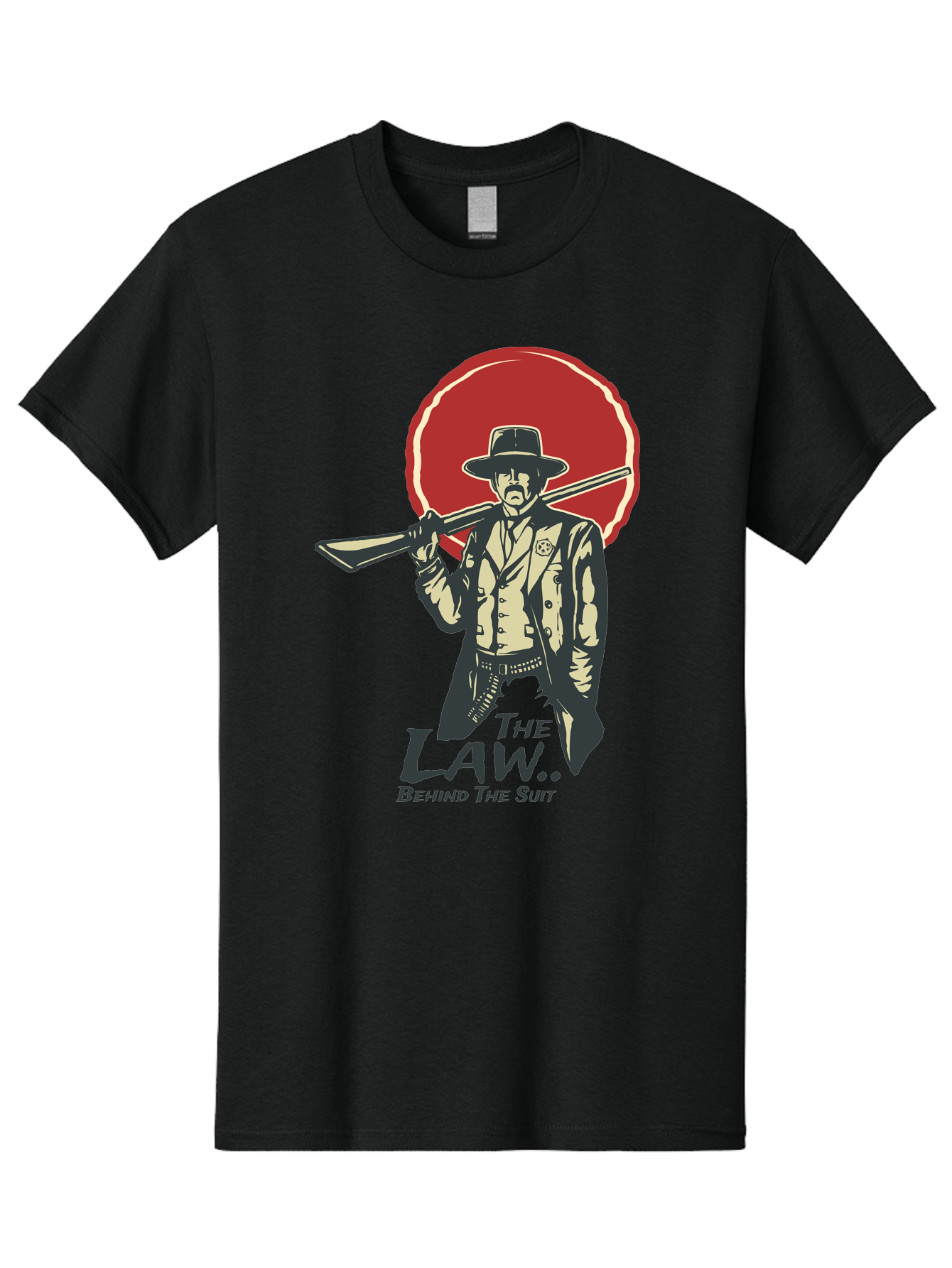 The Law Behind The Suit Men'S Graphic Tee, 100% Cotton, Comfortable Casual Summer Wear, Machine Washable, Western Sheriff, Cowboy With Shotgun, Law Enforcement, Western Style, Rugged Individualism, Vintage Graphics, Retro Illustration, Aae712 13