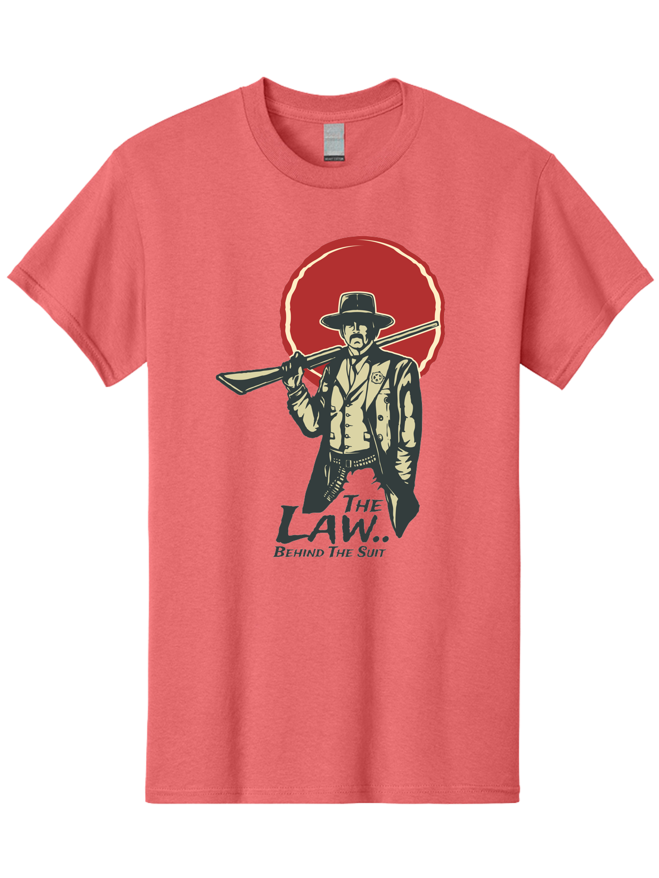 The Law Behind The Suit Men'S Graphic Tee, 100% Cotton, Comfortable Casual Summer Wear, Machine Washable, Western Sheriff, Cowboy With Shotgun, Law Enforcement, Western Style, Rugged Individualism, Vintage Graphics, Retro Illustration, Aae712 29