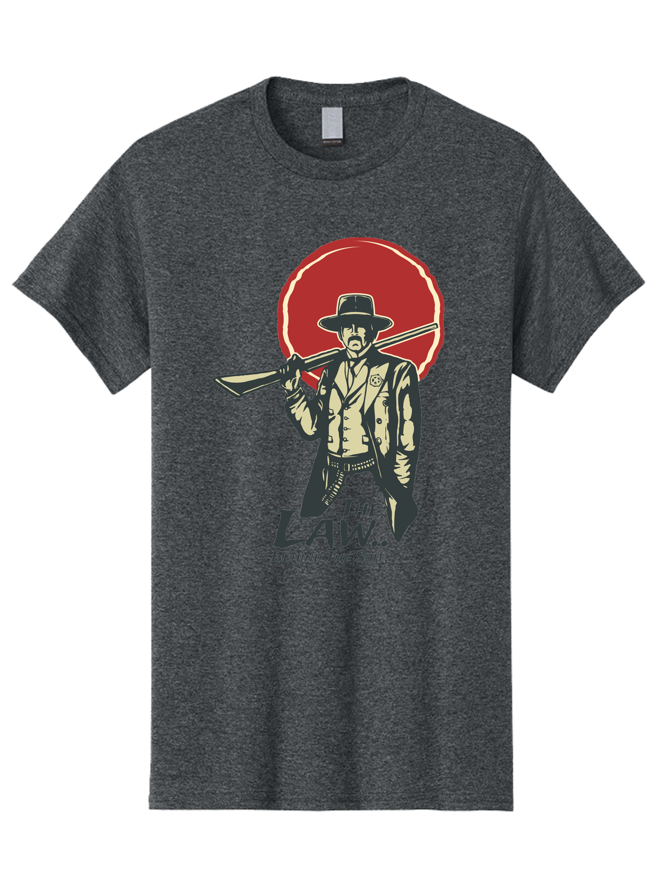 The Law Behind The Suit Men'S Graphic Tee, 100% Cotton, Comfortable Casual Summer Wear, Machine Washable, Western Sheriff, Cowboy With Shotgun, Law Enforcement, Western Style, Rugged Individualism, Vintage Graphics, Retro Illustration, Aae712 19