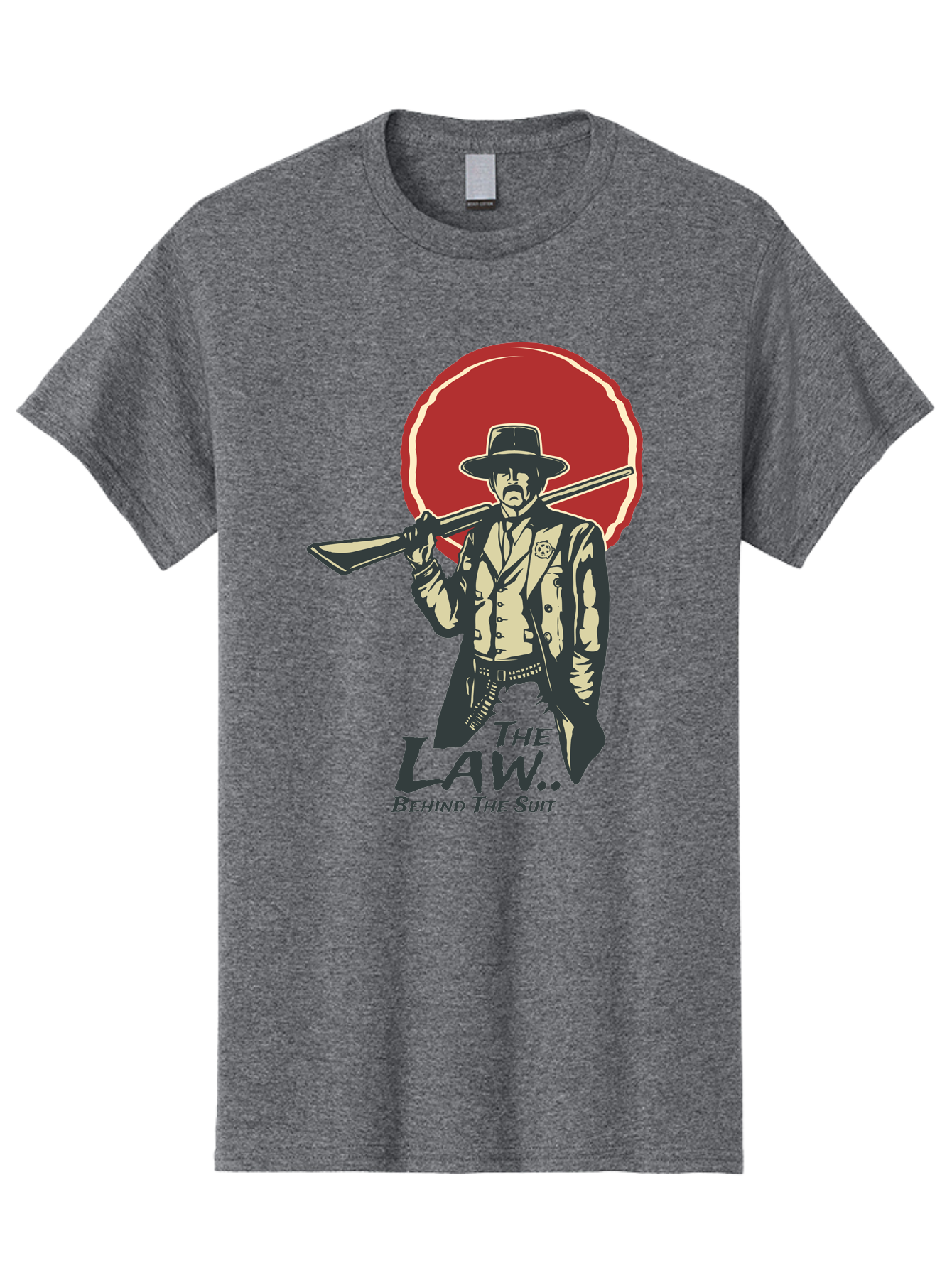 The Law Behind The Suit Men'S Graphic Tee, 100% Cotton, Comfortable Casual Summer Wear, Machine Washable, Western Sheriff, Cowboy With Shotgun, Law Enforcement, Western Style, Rugged Individualism, Vintage Graphics, Retro Illustration, Aae712 25