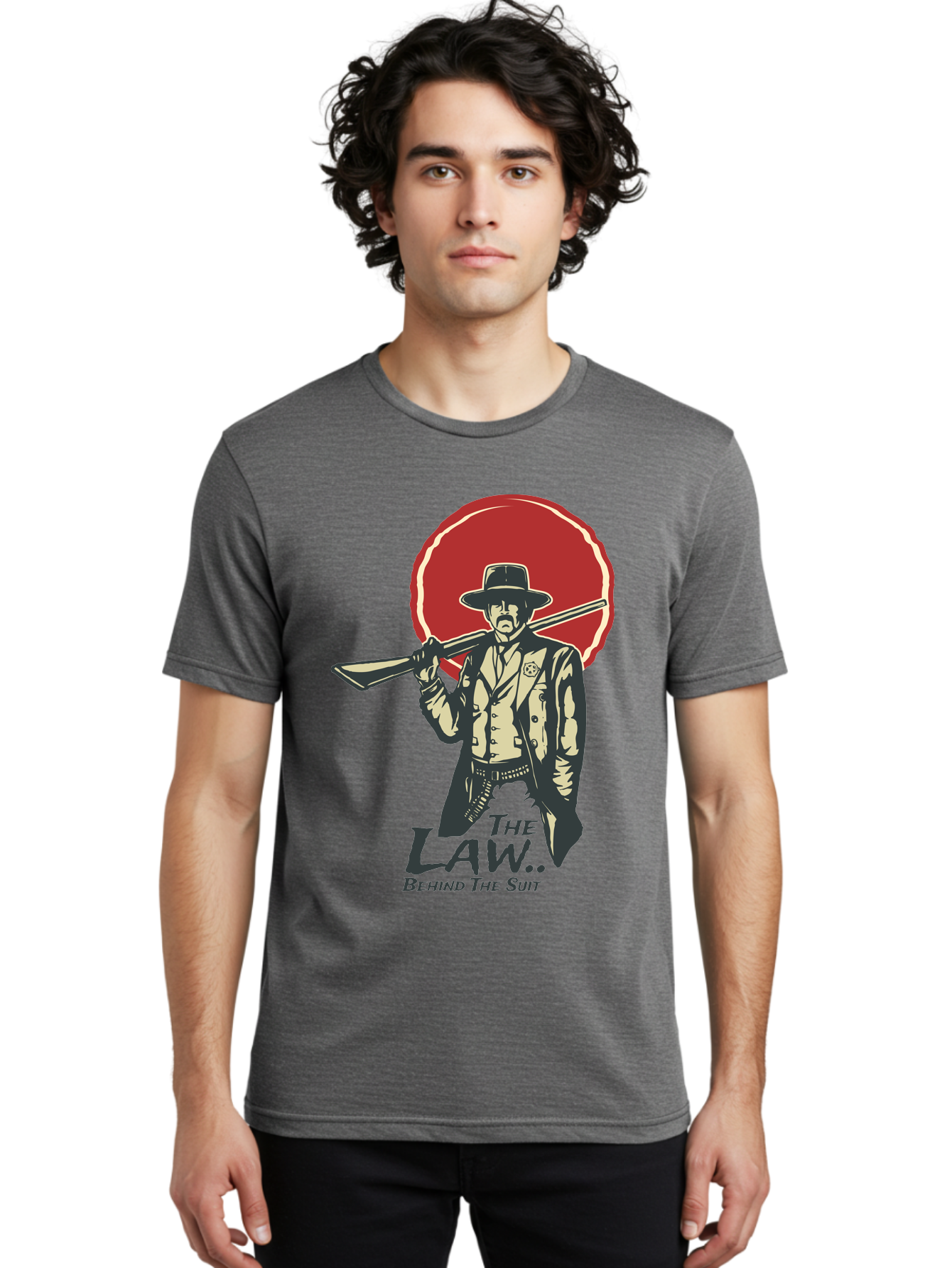 The Law Behind The Suit Men'S Graphic Tee, 100% Cotton, Comfortable Casual Summer Wear, Machine Washable, Western Sheriff, Cowboy With Shotgun, Law Enforcement, Western Style, Rugged Individualism, Vintage Graphics, Retro Illustration, Aae712 26