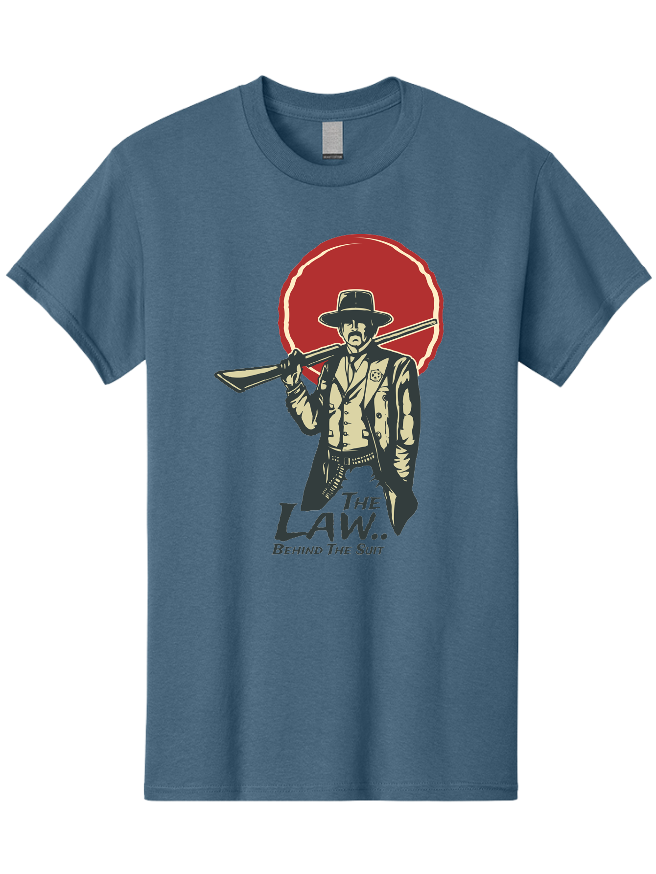 The Law Behind The Suit Men'S Graphic Tee, 100% Cotton, Comfortable Casual Summer Wear, Machine Washable, Western Sheriff, Cowboy With Shotgun, Law Enforcement, Western Style, Rugged Individualism, Vintage Graphics, Retro Illustration, Aae712 11