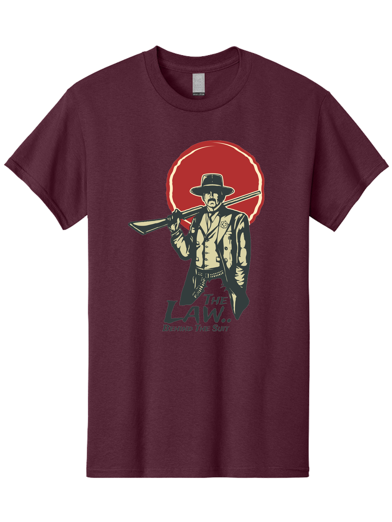 The Law Behind The Suit Men'S Graphic Tee, 100% Cotton, Comfortable Casual Summer Wear, Machine Washable, Western Sheriff, Cowboy With Shotgun, Law Enforcement, Western Style, Rugged Individualism, Vintage Graphics, Retro Illustration, Aae712 3