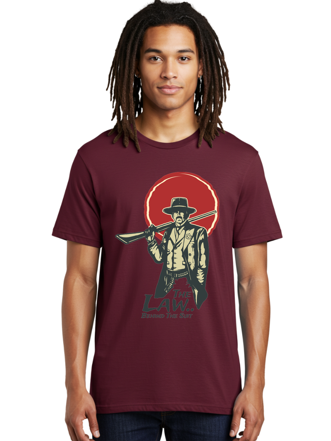 The Law Behind The Suit Men'S Graphic Tee, 100% Cotton, Comfortable Casual Summer Wear, Machine Washable, Western Sheriff, Cowboy With Shotgun, Law Enforcement, Western Style, Rugged Individualism, Vintage Graphics, Retro Illustration, Aae712 4