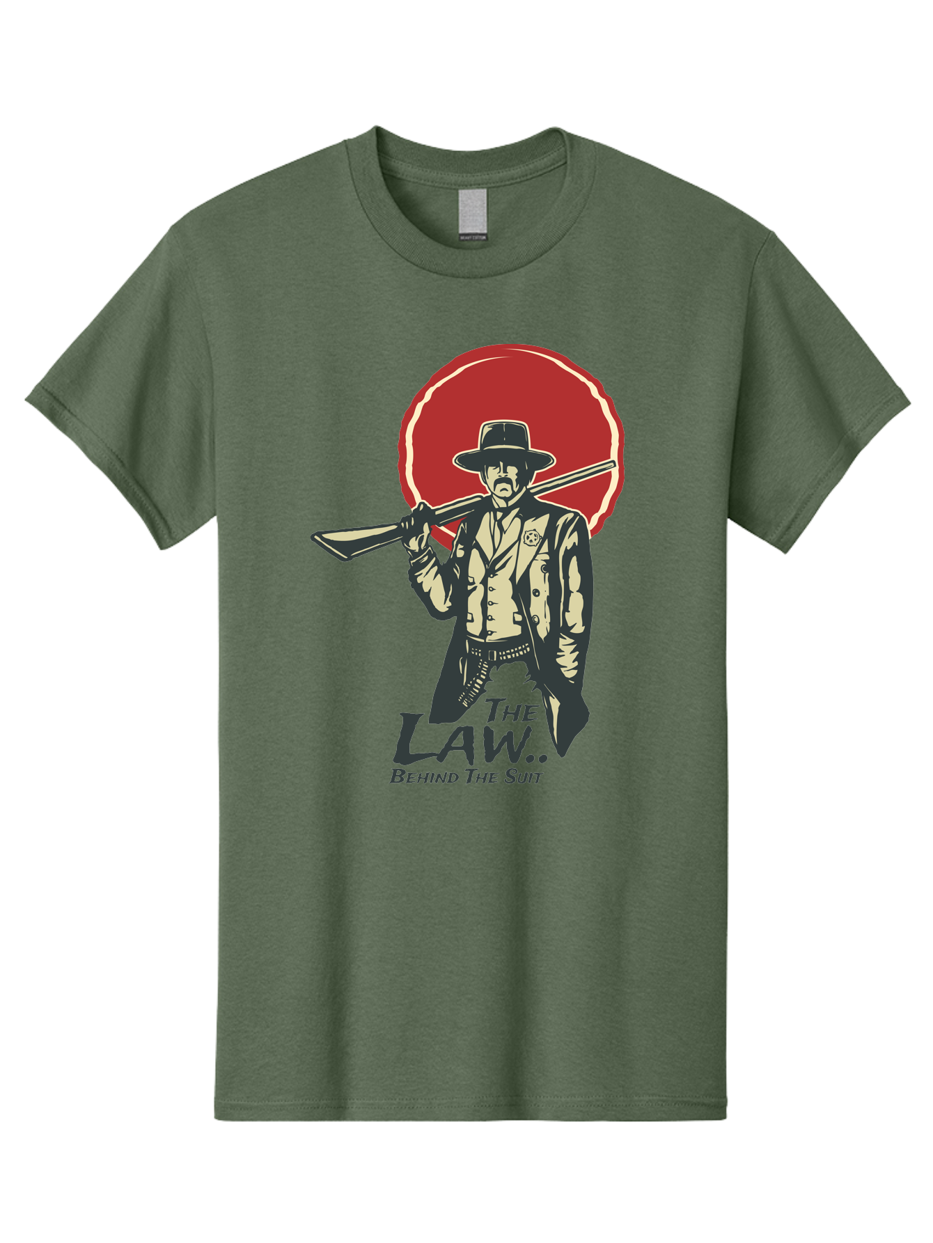 The Law Behind The Suit Men'S Graphic Tee, 100% Cotton, Comfortable Casual Summer Wear, Machine Washable, Western Sheriff, Cowboy With Shotgun, Law Enforcement, Western Style, Rugged Individualism, Vintage Graphics, Retro Illustration, Aae712 15