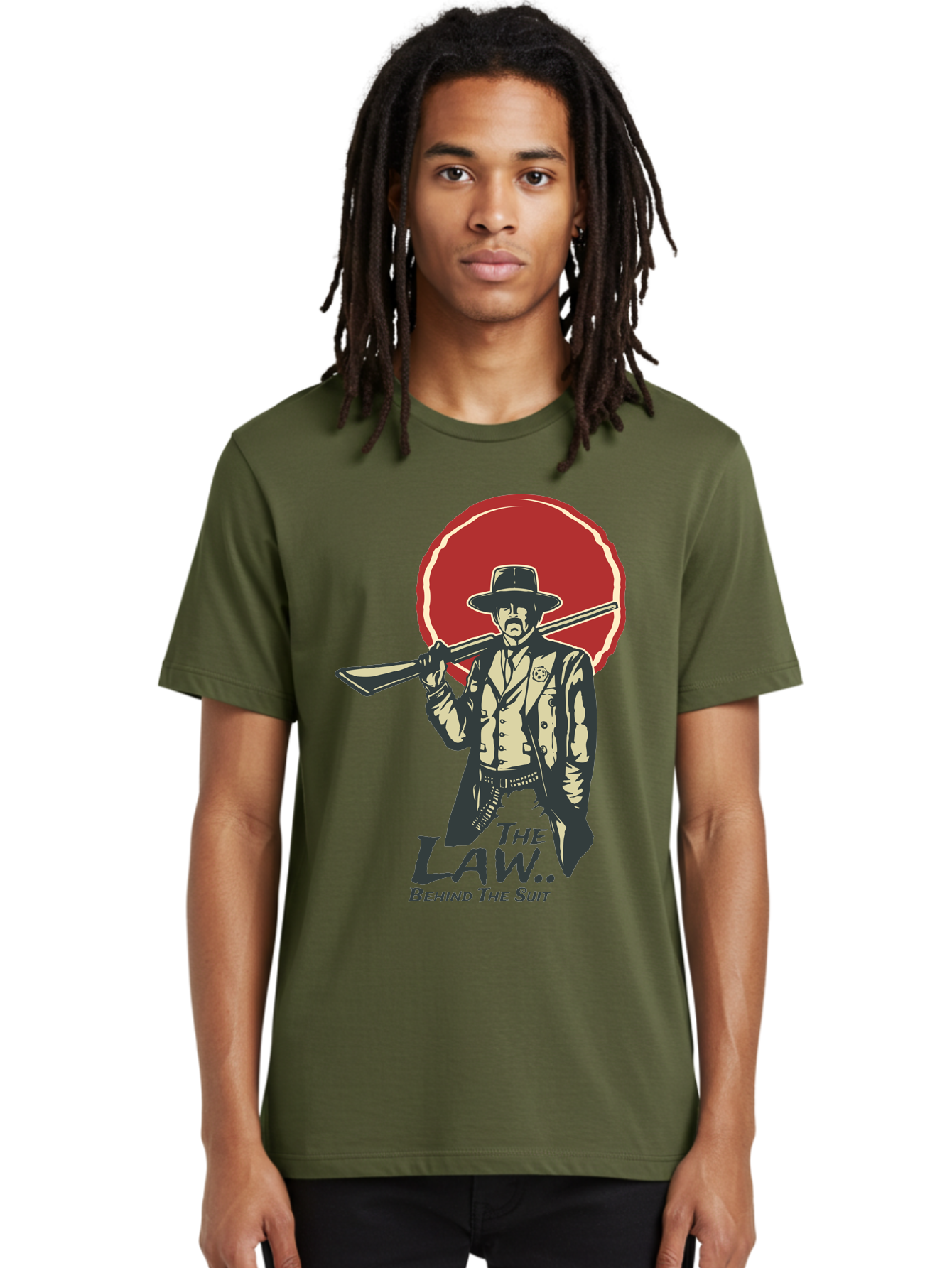 The Law Behind The Suit Men'S Graphic Tee, 100% Cotton, Comfortable Casual Summer Wear, Machine Washable, Western Sheriff, Cowboy With Shotgun, Law Enforcement, Western Style, Rugged Individualism, Vintage Graphics, Retro Illustration, Aae712 16