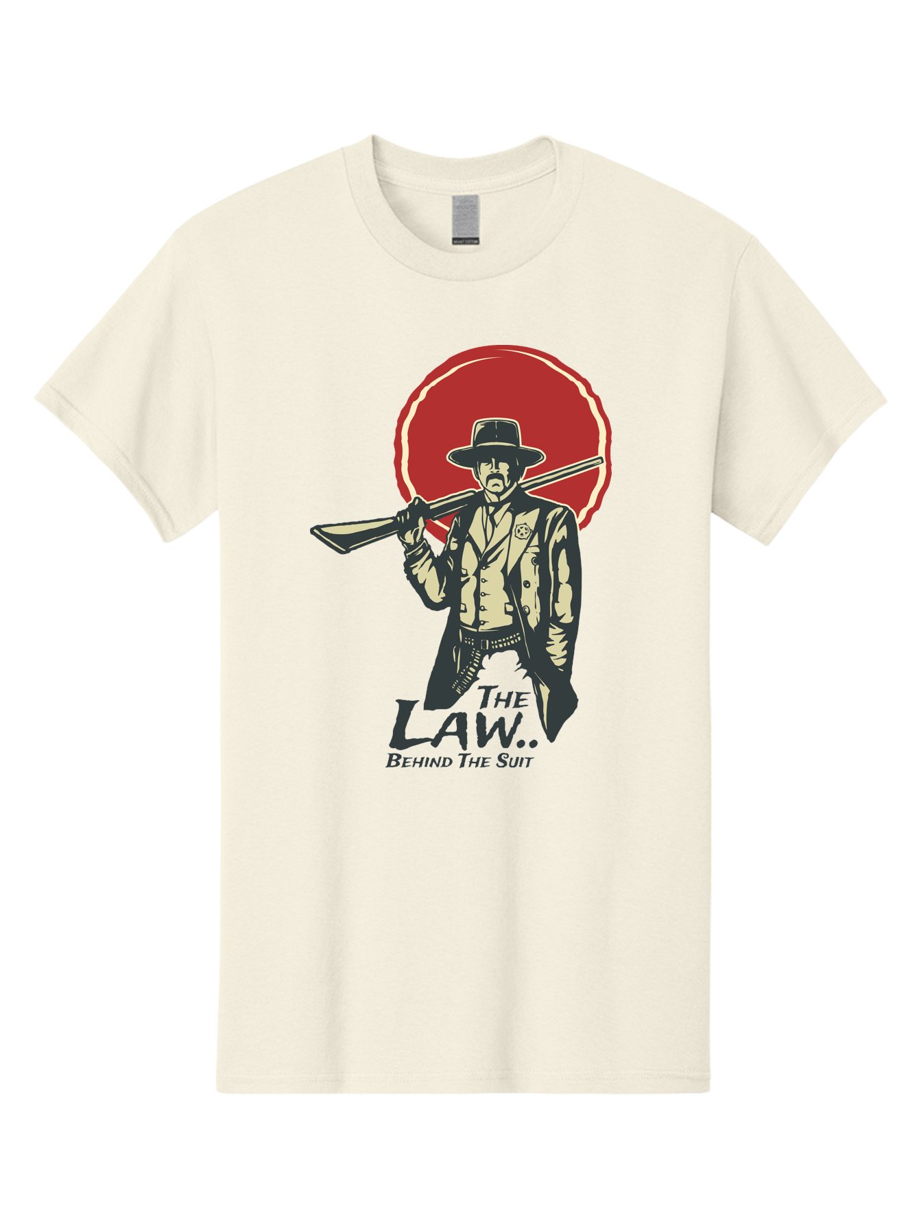 The Law Behind The Suit Men'S Graphic Tee, 100% Cotton, Comfortable Casual Summer Wear, Machine Washable, Western Sheriff, Cowboy With Shotgun, Law Enforcement, Western Style, Rugged Individualism, Vintage Graphics, Retro Illustration, Aae712 21