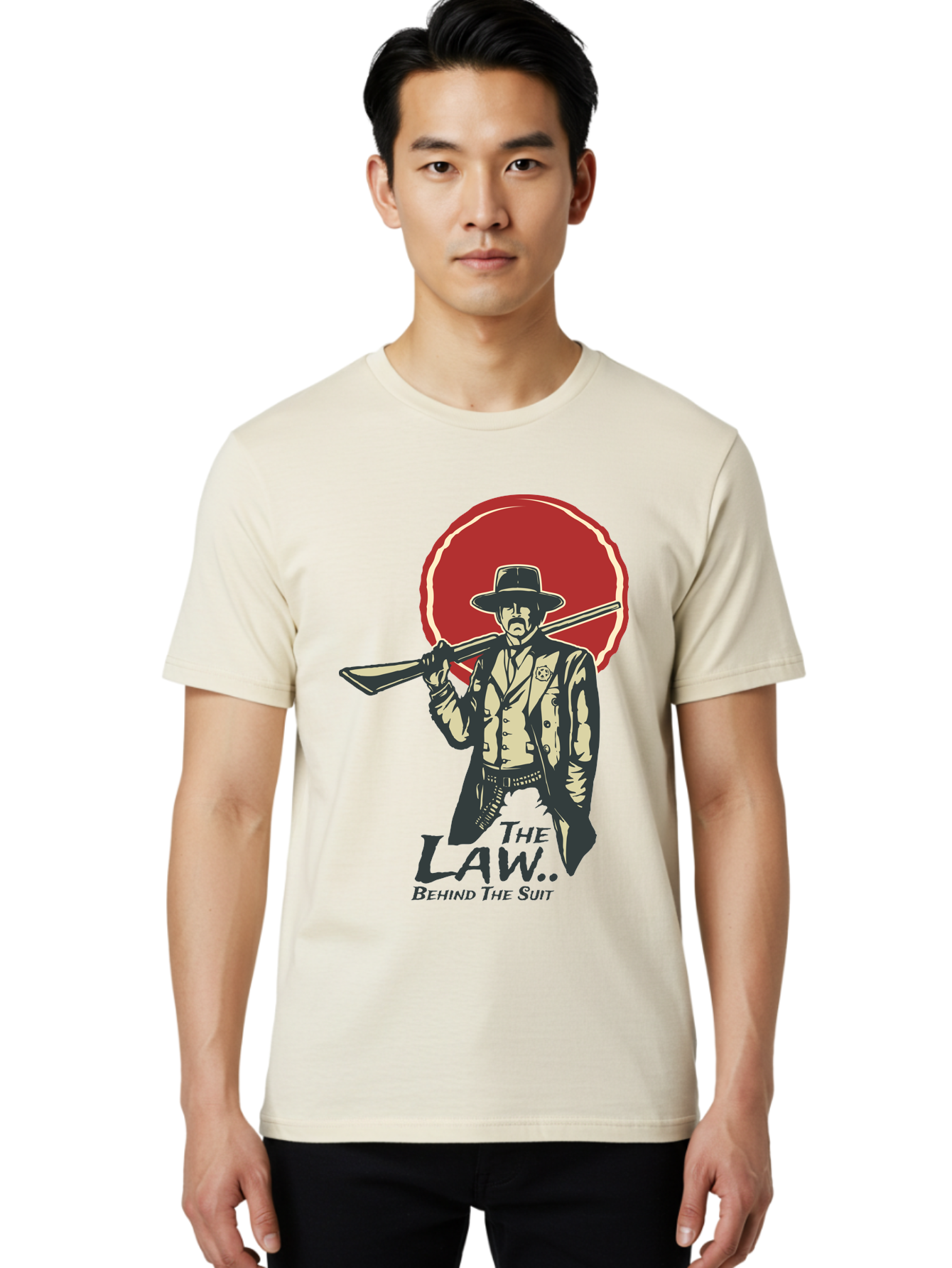 The Law Behind The Suit Men'S Graphic Tee, 100% Cotton, Comfortable Casual Summer Wear, Machine Washable, Western Sheriff, Cowboy With Shotgun, Law Enforcement, Western Style, Rugged Individualism, Vintage Graphics, Retro Illustration, Aae712 22