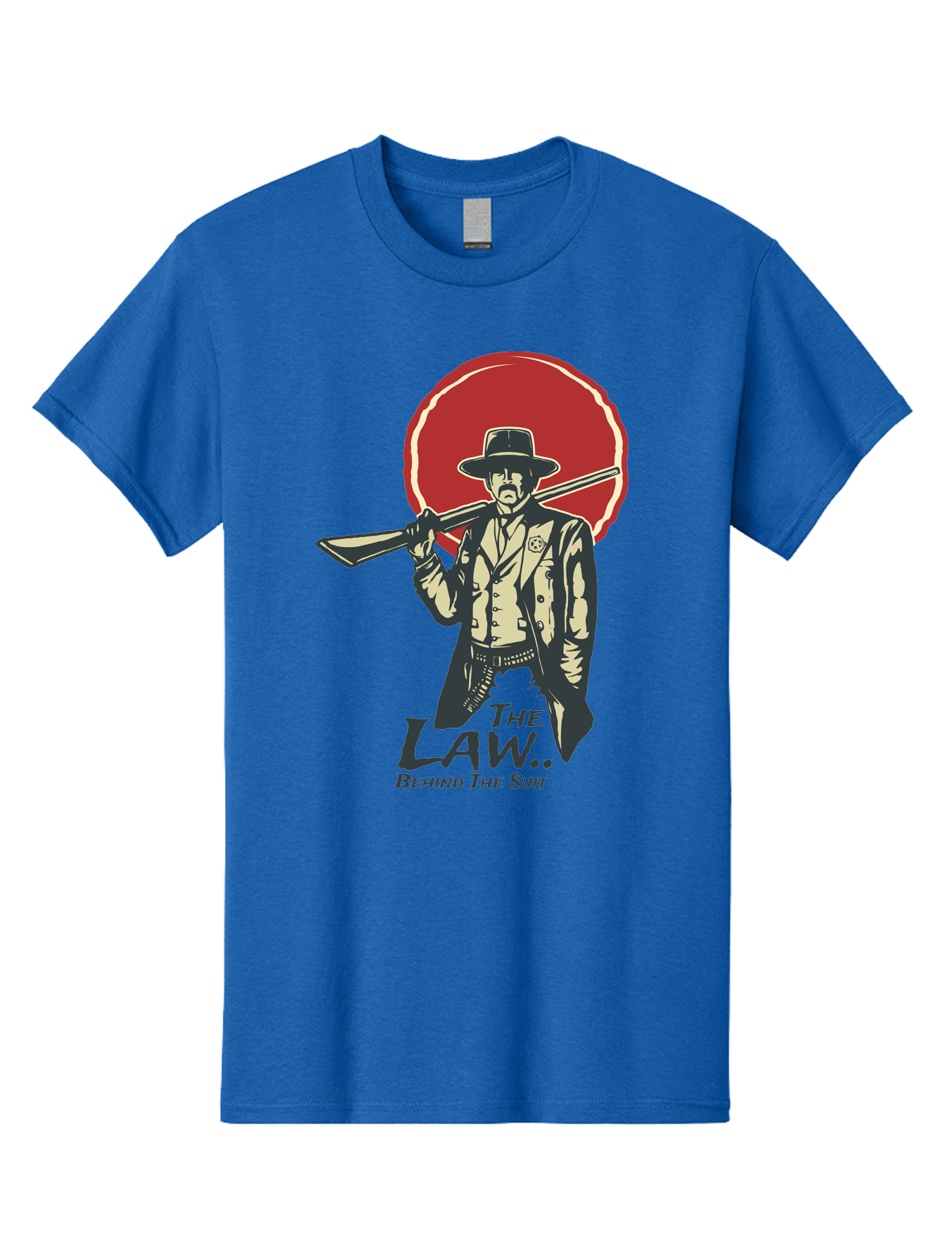 The Law Behind The Suit Men'S Graphic Tee, 100% Cotton, Comfortable Casual Summer Wear, Machine Washable, Western Sheriff, Cowboy With Shotgun, Law Enforcement, Western Style, Rugged Individualism, Vintage Graphics, Retro Illustration, Aae712 23