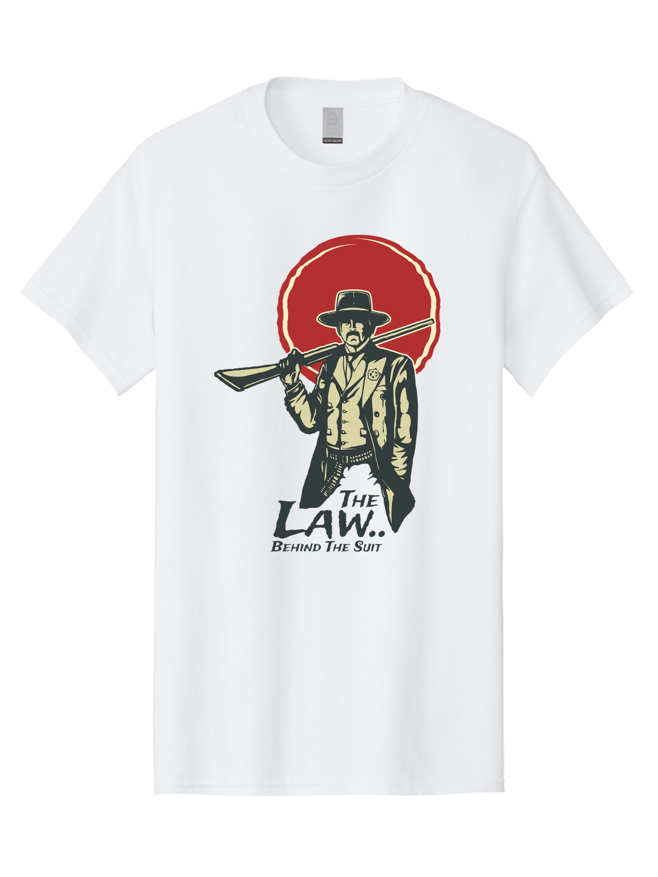 The Law Behind The Suit Men'S Graphic Tee, 100% Cotton, Comfortable Casual Summer Wear, Machine Washable, Western Sheriff, Cowboy With Shotgun, Law Enforcement, Western Style, Rugged Individualism, Vintage Graphics, Retro Illustration, Aae712 9