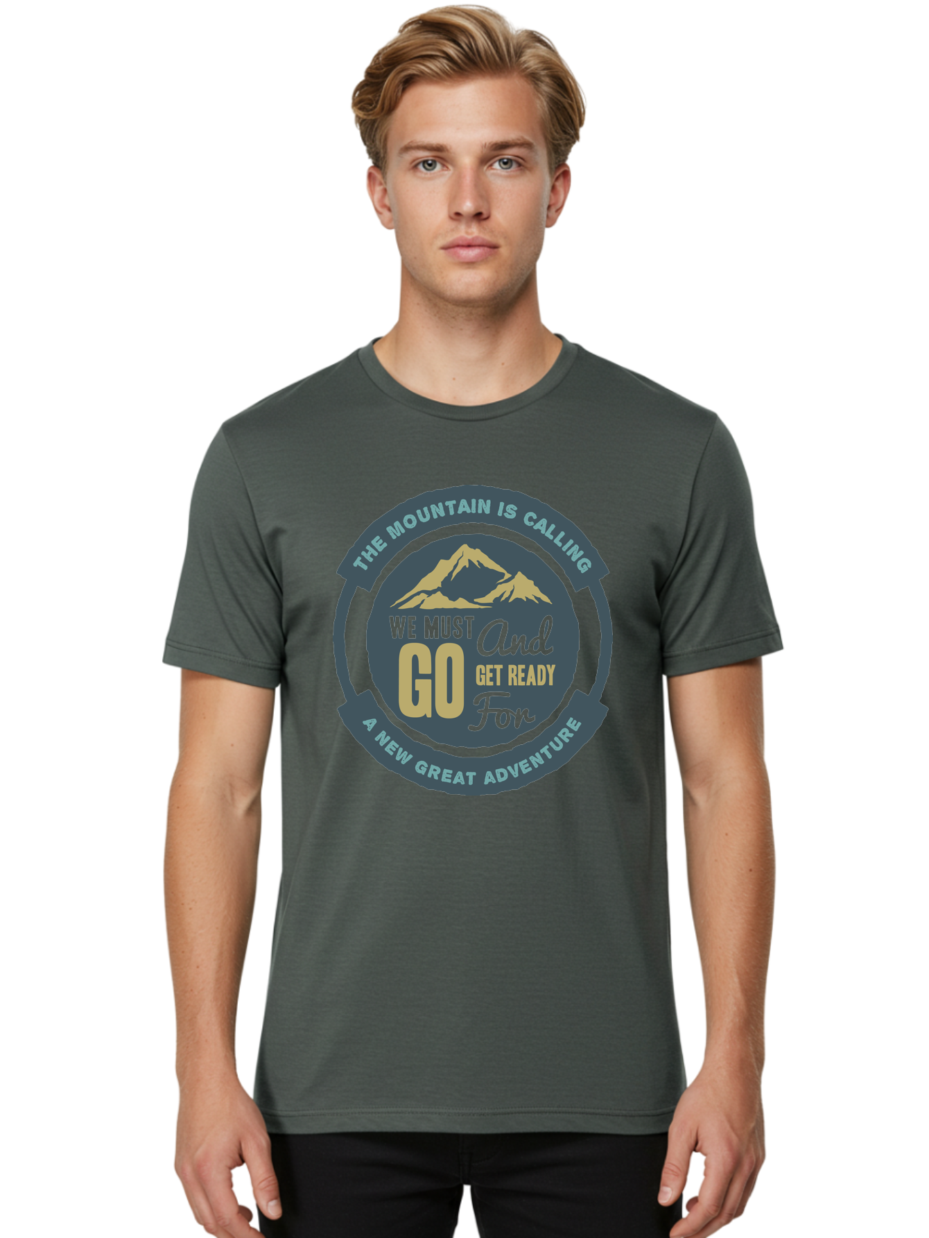 The Mountain Is Calling Men'S Graphic Tee, 100% Cotton, Comfortable Casual Summer Wear, Machine Washable, Mountain Adventure, Outdoor Enthusiasts, Adventure Seekers, Travel Inspiration, Motivational Quote, Hiking Trails, Exploration, Aae717 30