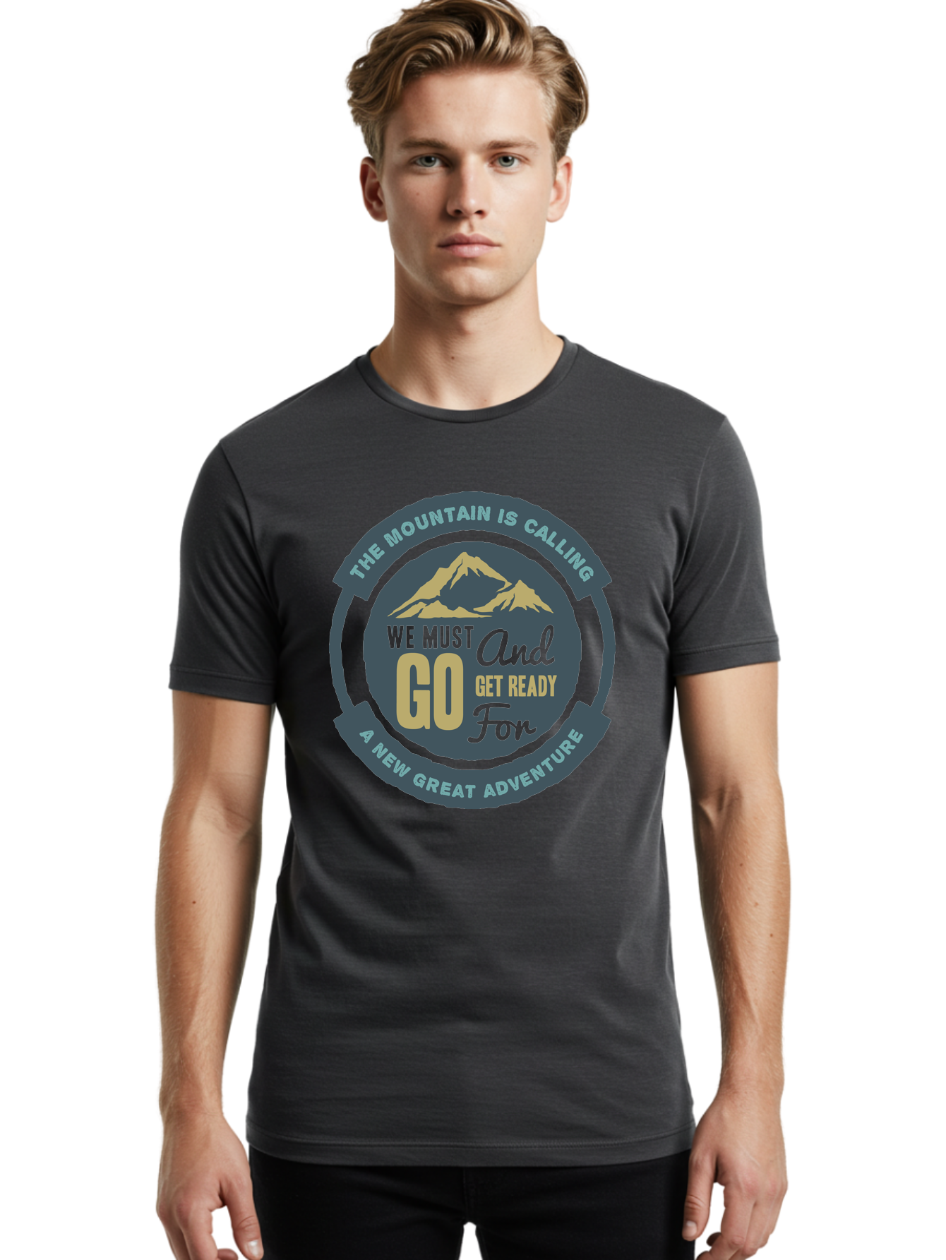 The Mountain Is Calling Men'S Graphic Tee, 100% Cotton, Comfortable Casual Summer Wear, Machine Washable, Mountain Adventure, Outdoor Enthusiasts, Adventure Seekers, Travel Inspiration, Motivational Quote, Hiking Trails, Exploration, Aae717 16