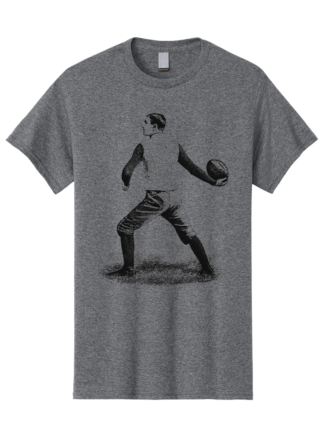 The Original Quarterback Men'S Graphic Tee, 100% Cotton, Comfortable Casual Summer Wear, Machine Washable, Rugby Player In Action, Athlete In Motion, Sports Illustration, Vintage Style, Rugby Ball, Dynamic Pose, Energetic Movement, Aae718 29
