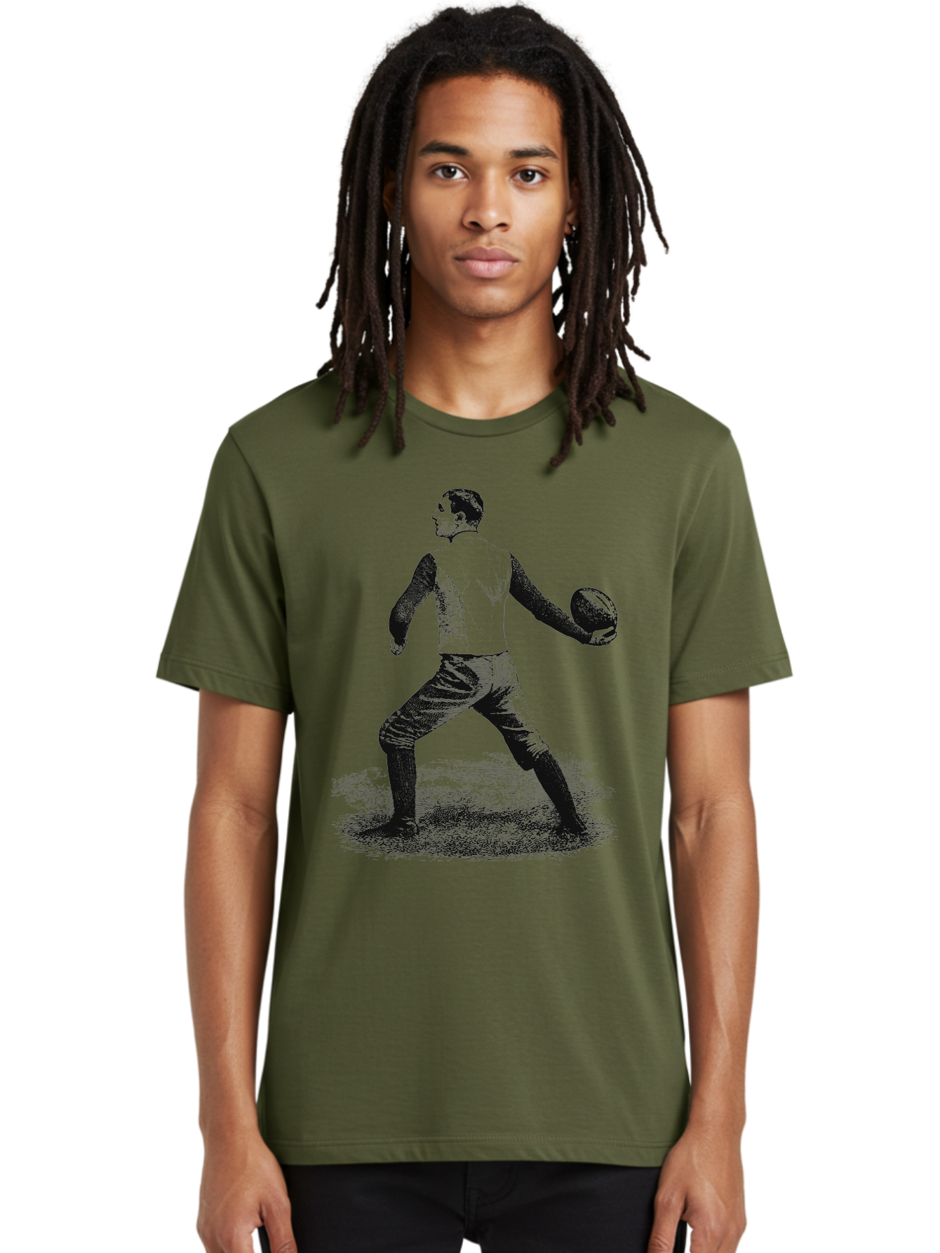 The Original Quarterback Men'S Graphic Tee, 100% Cotton, Comfortable Casual Summer Wear, Machine Washable, Rugby Player In Action, Athlete In Motion, Sports Illustration, Vintage Style, Rugby Ball, Dynamic Pose, Energetic Movement, Aae718 10