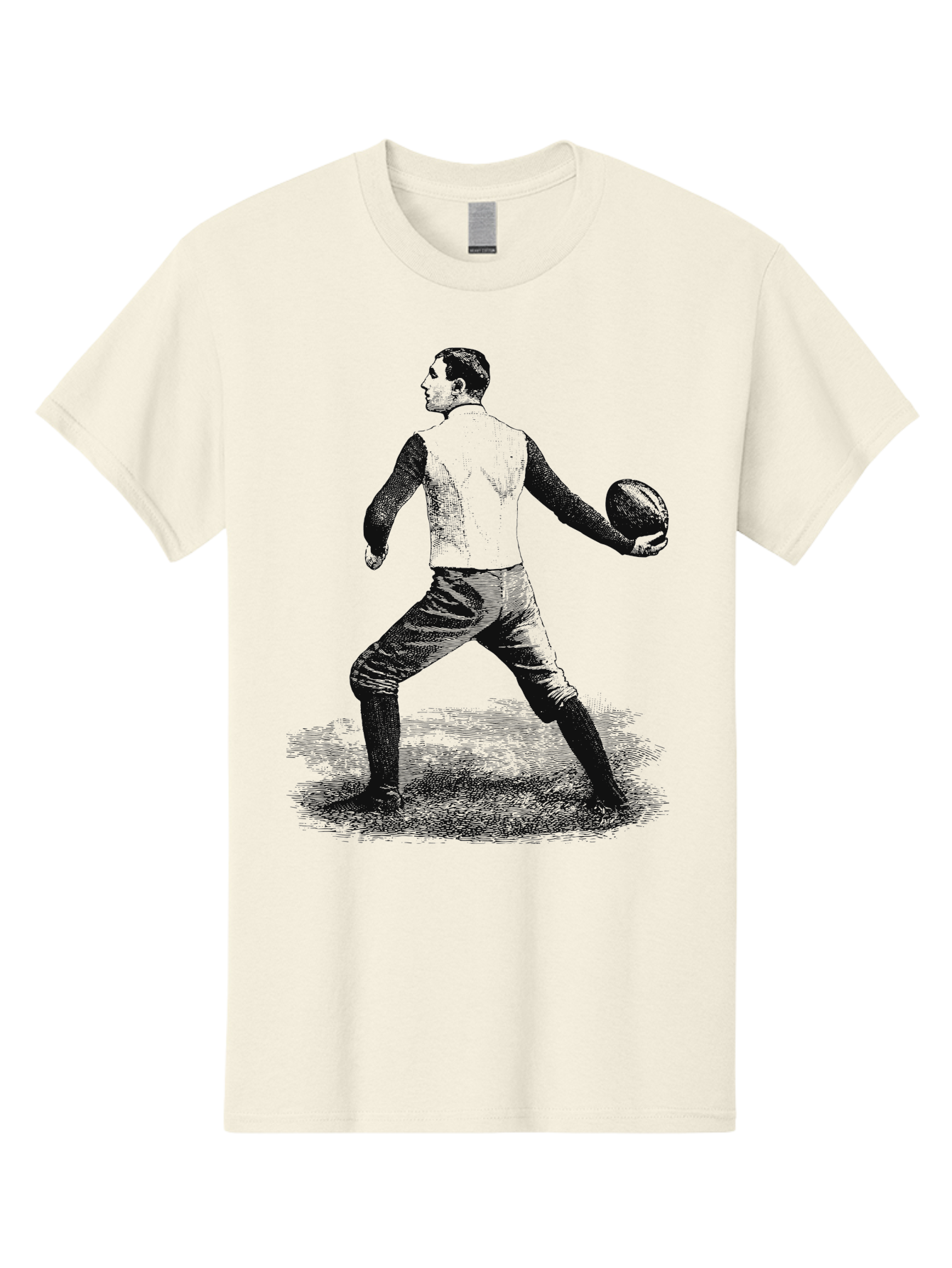 The Original Quarterback Men'S Graphic Tee, 100% Cotton, Comfortable Casual Summer Wear, Machine Washable, Rugby Player In Action, Athlete In Motion, Sports Illustration, Vintage Style, Rugby Ball, Dynamic Pose, Energetic Movement, Aae718 3