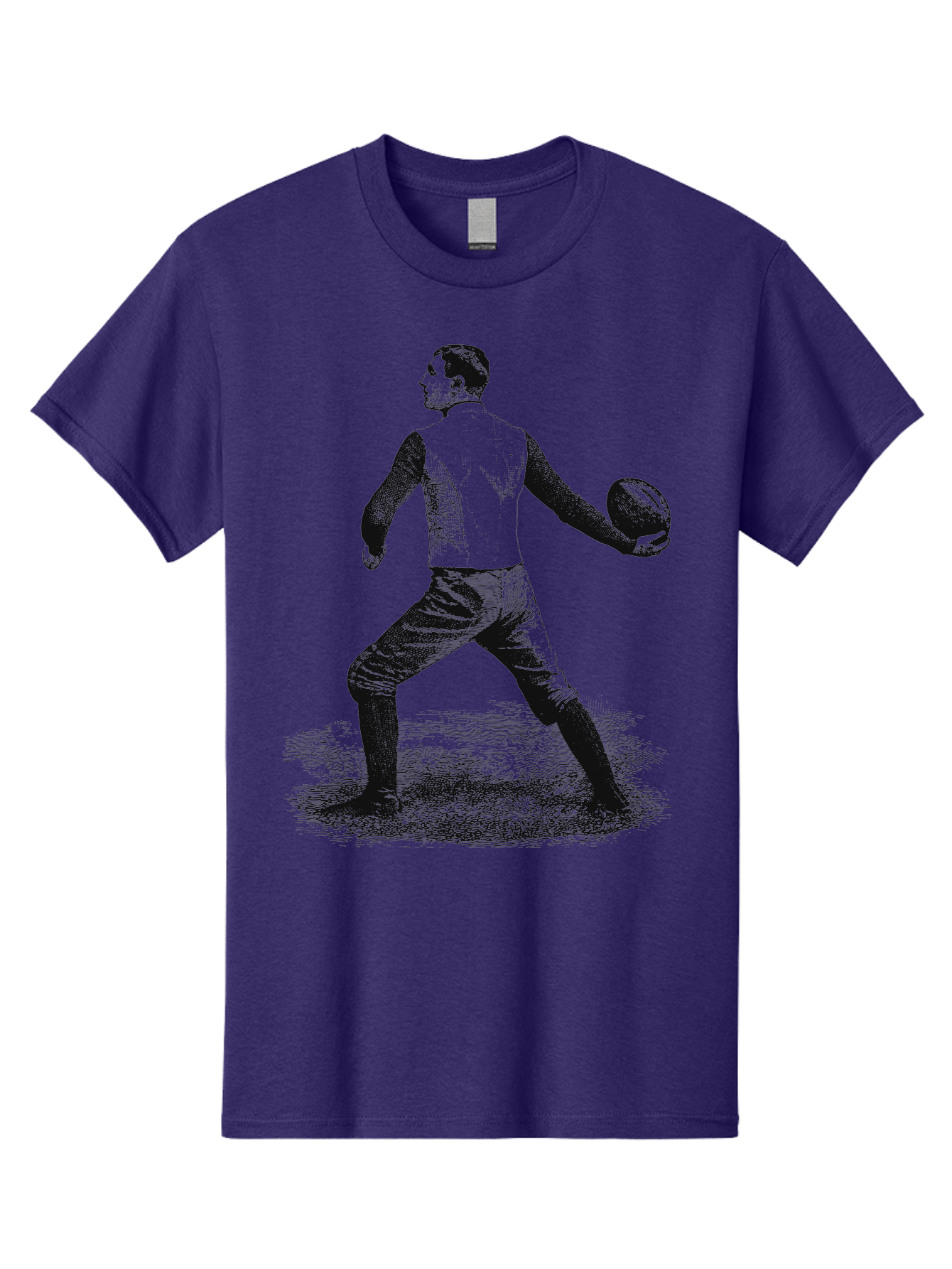 The Original Quarterback Men'S Graphic Tee, 100% Cotton, Comfortable Casual Summer Wear, Machine Washable, Rugby Player In Action, Athlete In Motion, Sports Illustration, Vintage Style, Rugby Ball, Dynamic Pose, Energetic Movement, Aae718 7