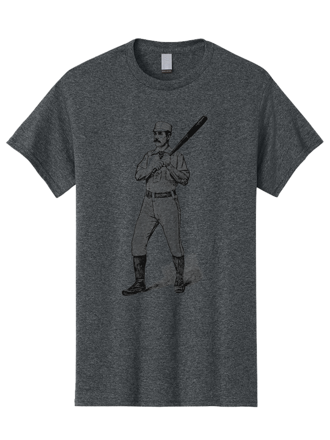 The Vintage Swing Men'S Graphic Tee, 100% Cotton, Comfortable Casual Summer Wear, Machine Washable, Vintage Baseball Player, Old-Fashioned Uniform, Retro Baseball Style, Classic Baseball Illustration, Holding Baseball Bat, Mustachioed Man, Aae725 13