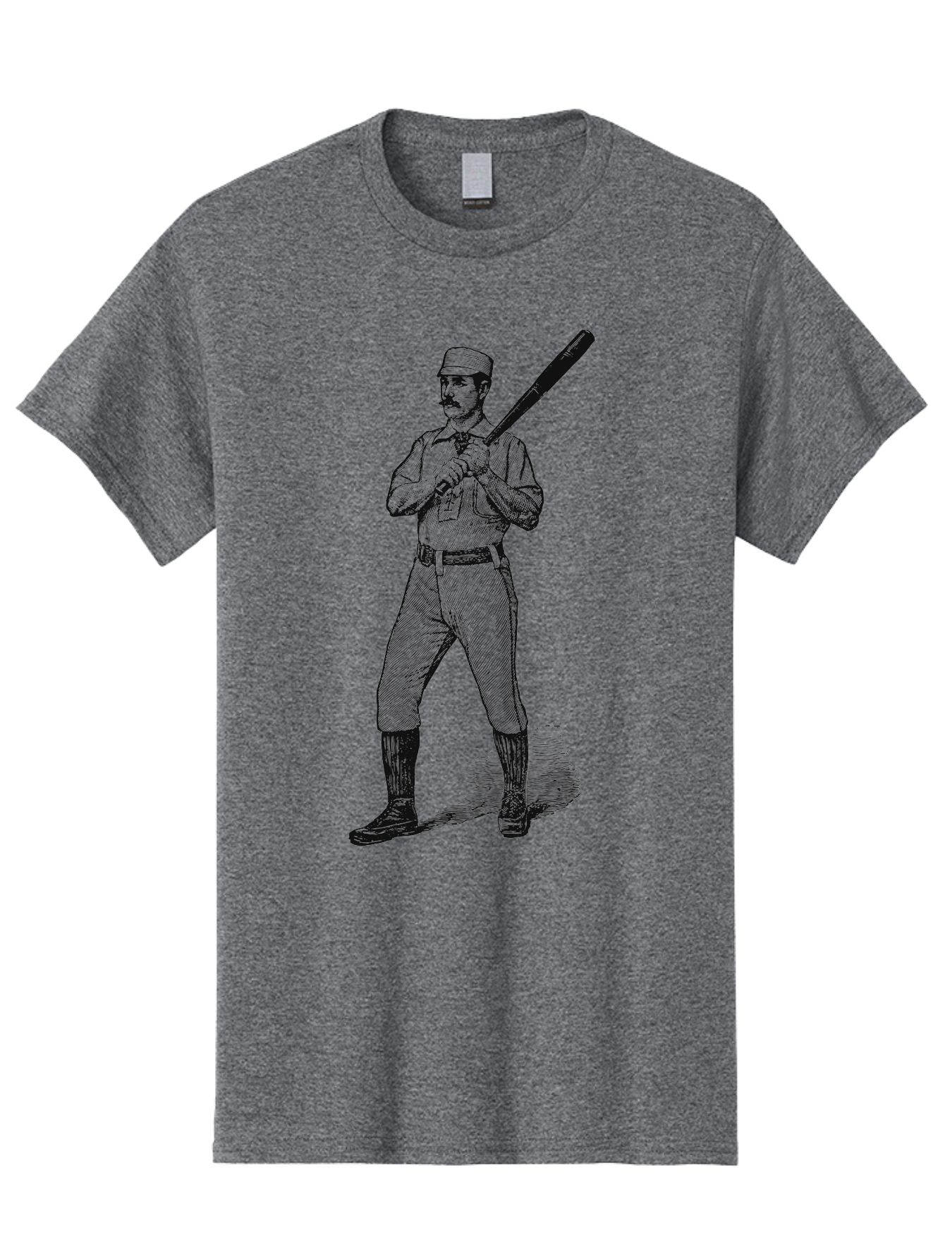The Vintage Swing Men'S Graphic Tee, 100% Cotton, Comfortable Casual Summer Wear, Machine Washable, Vintage Baseball Player, Old-Fashioned Uniform, Retro Baseball Style, Classic Baseball Illustration, Holding Baseball Bat, Mustachioed Man, Aae725 9