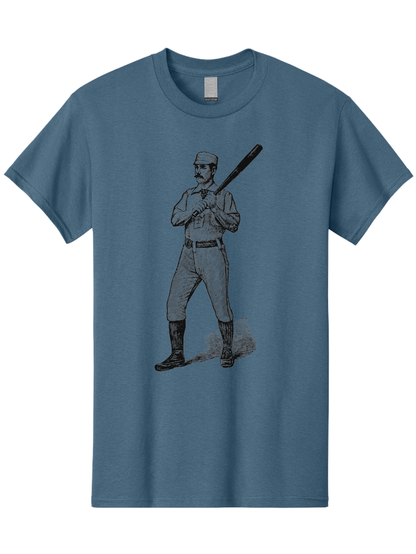 The Vintage Swing Men'S Graphic Tee, 100% Cotton, Comfortable Casual Summer Wear, Machine Washable, Vintage Baseball Player, Old-Fashioned Uniform, Retro Baseball Style, Classic Baseball Illustration, Holding Baseball Bat, Mustachioed Man, Aae725 15
