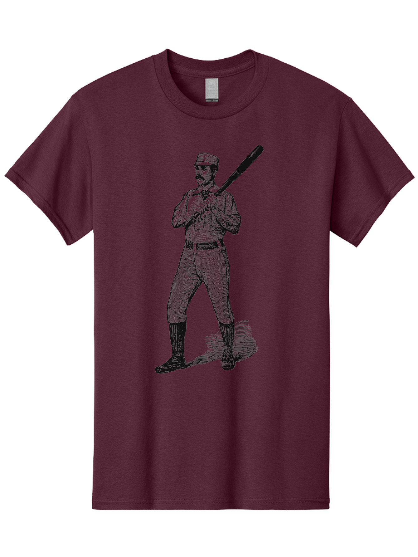 The Vintage Swing Men'S Graphic Tee, 100% Cotton, Comfortable Casual Summer Wear, Machine Washable, Vintage Baseball Player, Old-Fashioned Uniform, Retro Baseball Style, Classic Baseball Illustration, Holding Baseball Bat, Mustachioed Man, Aae725 29