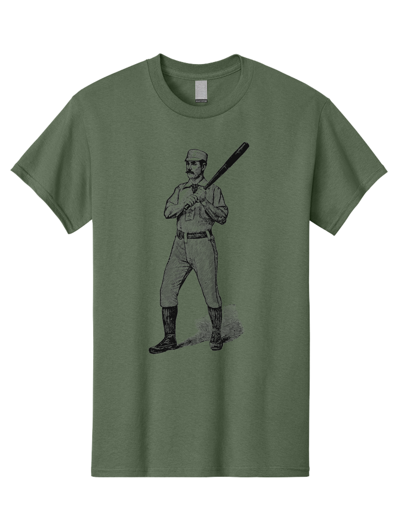 The Vintage Swing Men'S Graphic Tee, 100% Cotton, Comfortable Casual Summer Wear, Machine Washable, Vintage Baseball Player, Old-Fashioned Uniform, Retro Baseball Style, Classic Baseball Illustration, Holding Baseball Bat, Mustachioed Man, Aae725 27