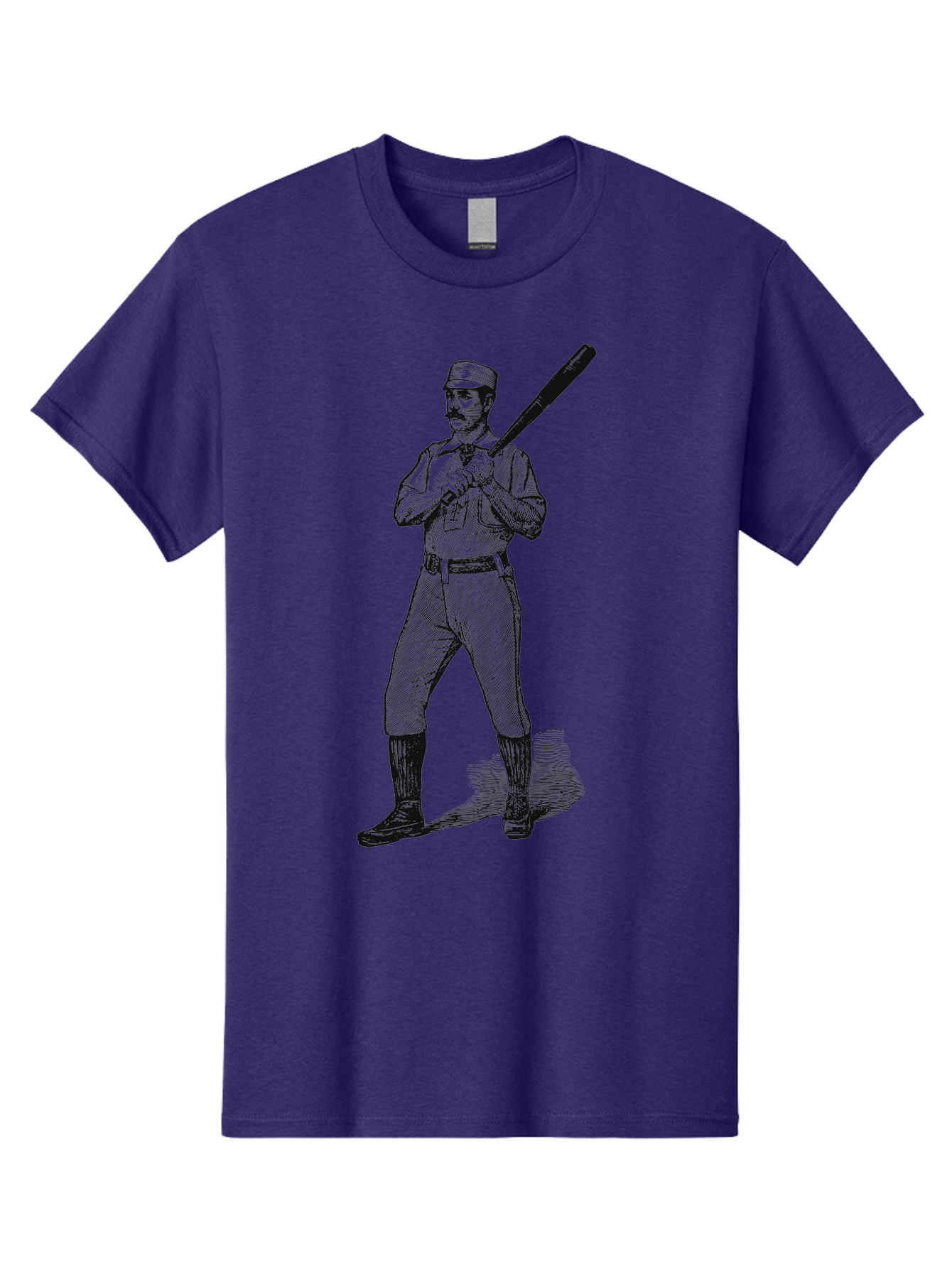 The Vintage Swing Men'S Graphic Tee, 100% Cotton, Comfortable Casual Summer Wear, Machine Washable, Vintage Baseball Player, Old-Fashioned Uniform, Retro Baseball Style, Classic Baseball Illustration, Holding Baseball Bat, Mustachioed Man, Aae725 25