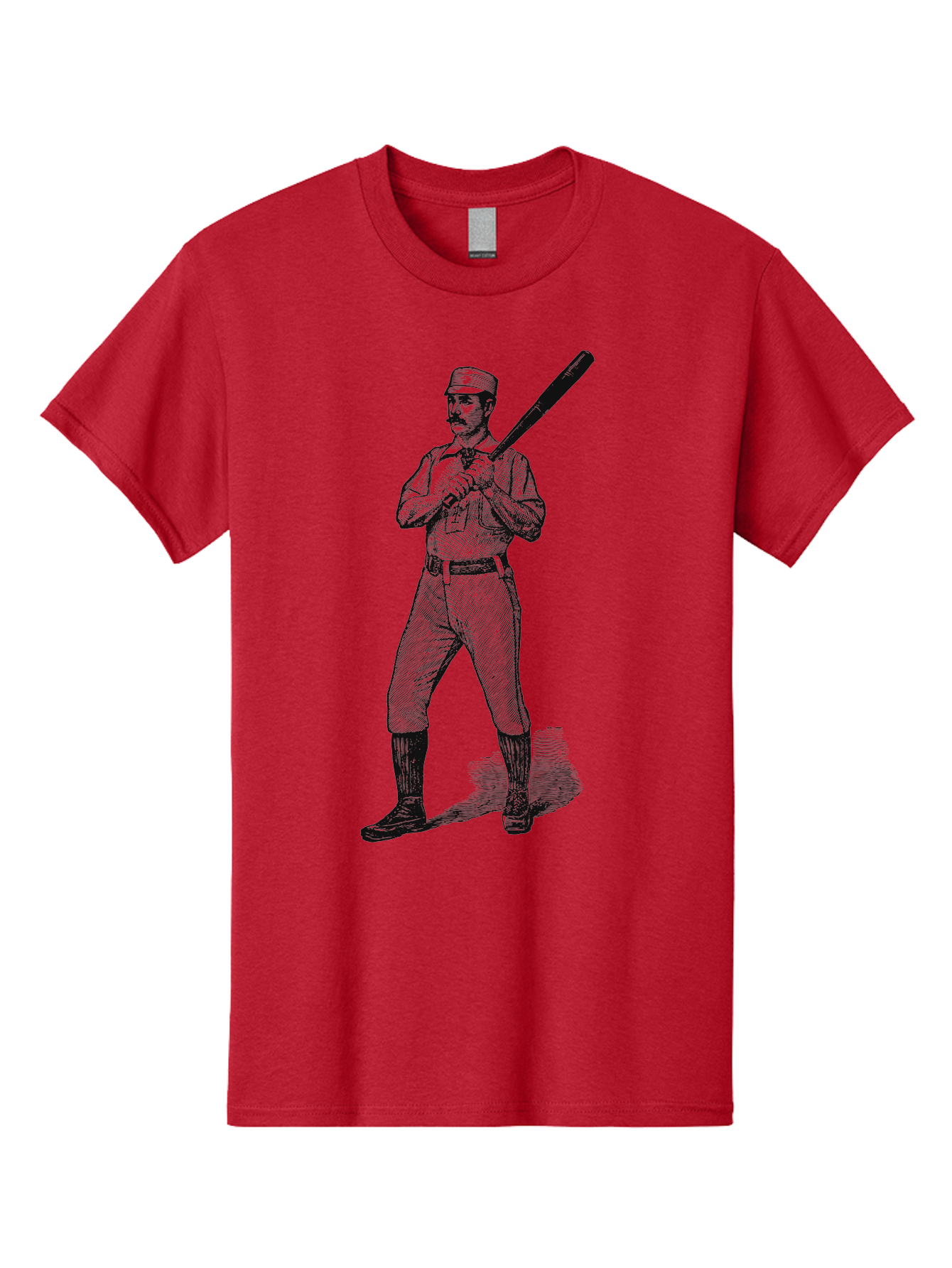 The Vintage Swing Men'S Graphic Tee, 100% Cotton, Comfortable Casual Summer Wear, Machine Washable, Vintage Baseball Player, Old-Fashioned Uniform, Retro Baseball Style, Classic Baseball Illustration, Holding Baseball Bat, Mustachioed Man, Aae725 11