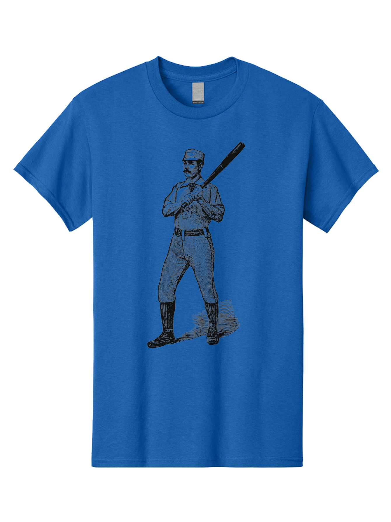 The Vintage Swing Men'S Graphic Tee, 100% Cotton, Comfortable Casual Summer Wear, Machine Washable, Vintage Baseball Player, Old-Fashioned Uniform, Retro Baseball Style, Classic Baseball Illustration, Holding Baseball Bat, Mustachioed Man, Aae725 17