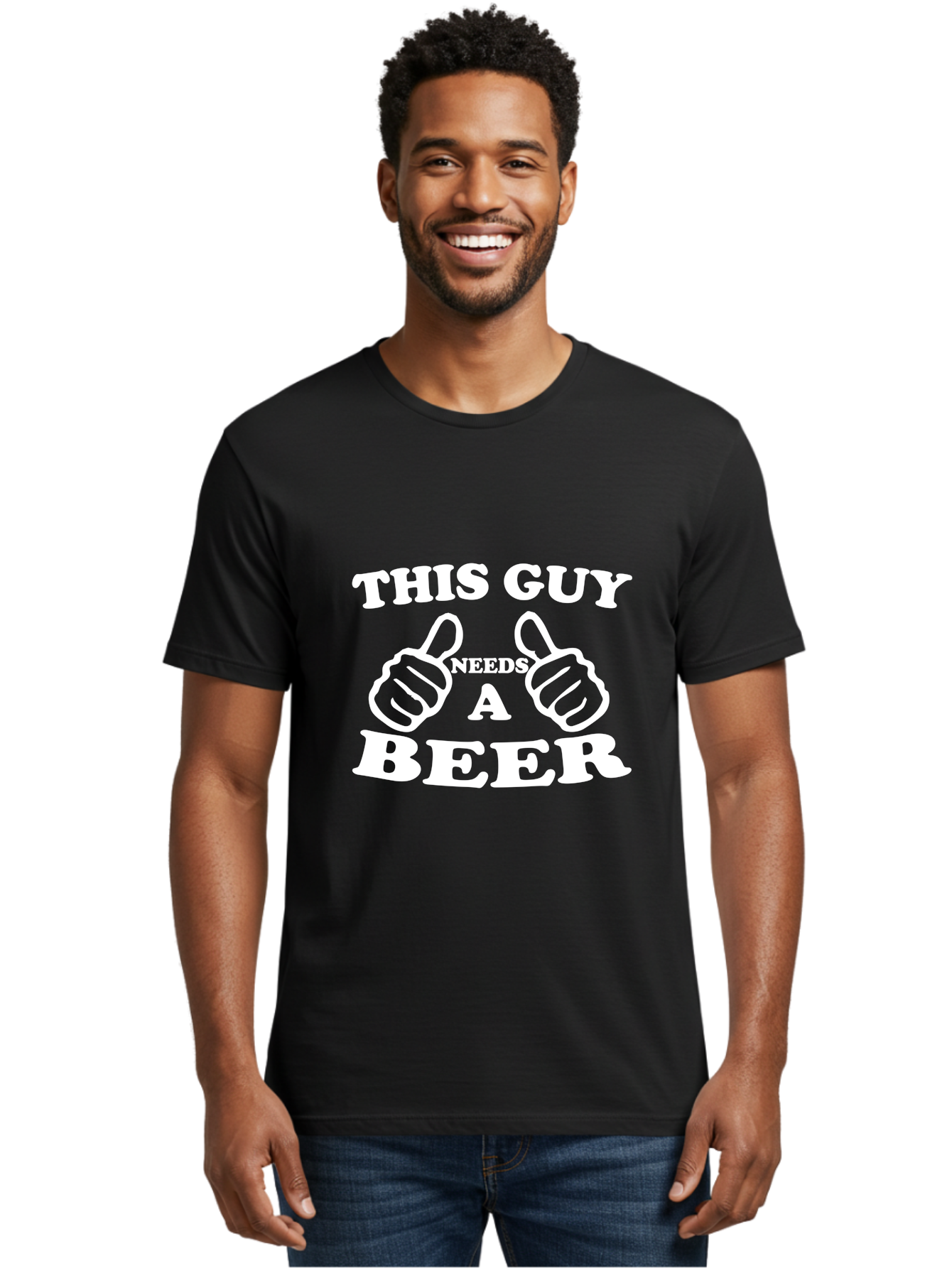 This Guy Need A Beer Men'S Graphic Tee, 100% Cotton, Comfortable Casual Summer Wear, Machine Washable, Humorous Quote, Beer Lover, Funny T-Shirt Design, Thumbs Up Gesture, Needs Beer, Funny Saying, Beer Enthusiast, Comical Graphic Aae730 8