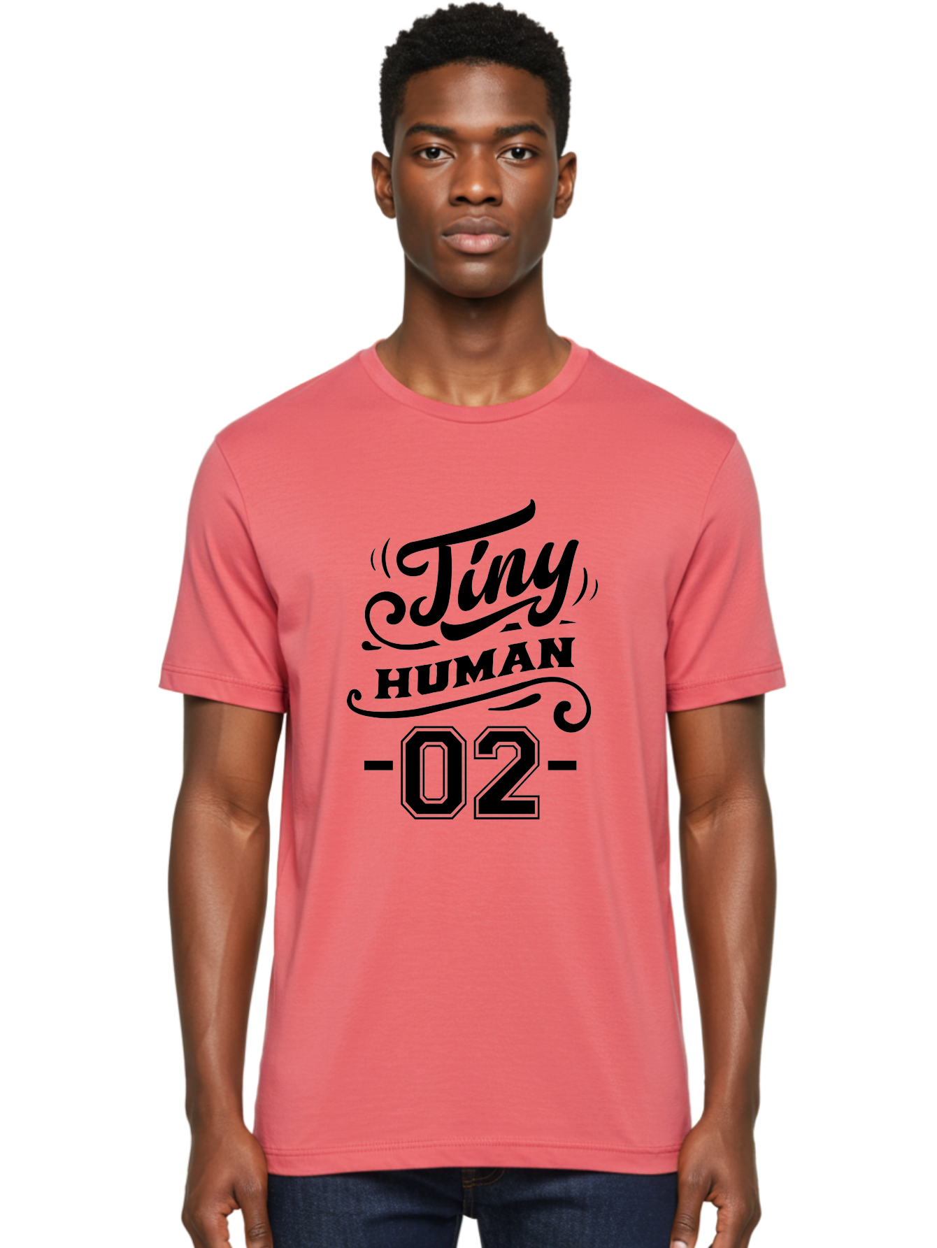 Tiny Human 02 Men'S Graphic Tee, 100% Cotton, Comfortable Casual Summer Wear, Machine Washable, Tiny Human, Typography, Black Text, Elegant Design, Custom Graphics, Athletic Wear, Sports Apparel, Bold Font, Number 02, Vintage Style, Aae743 4