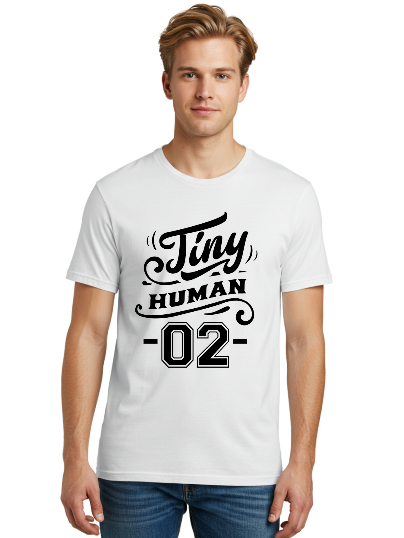 Tiny Human 02 Men'S Graphic Tee, 100% Cotton, Comfortable Casual Summer Wear, Machine Washable, Tiny Human, Typography, Black Text, Elegant Design, Custom Graphics, Athletic Wear, Sports Apparel, Bold Font, Number 02, Vintage Style, Aae743 12