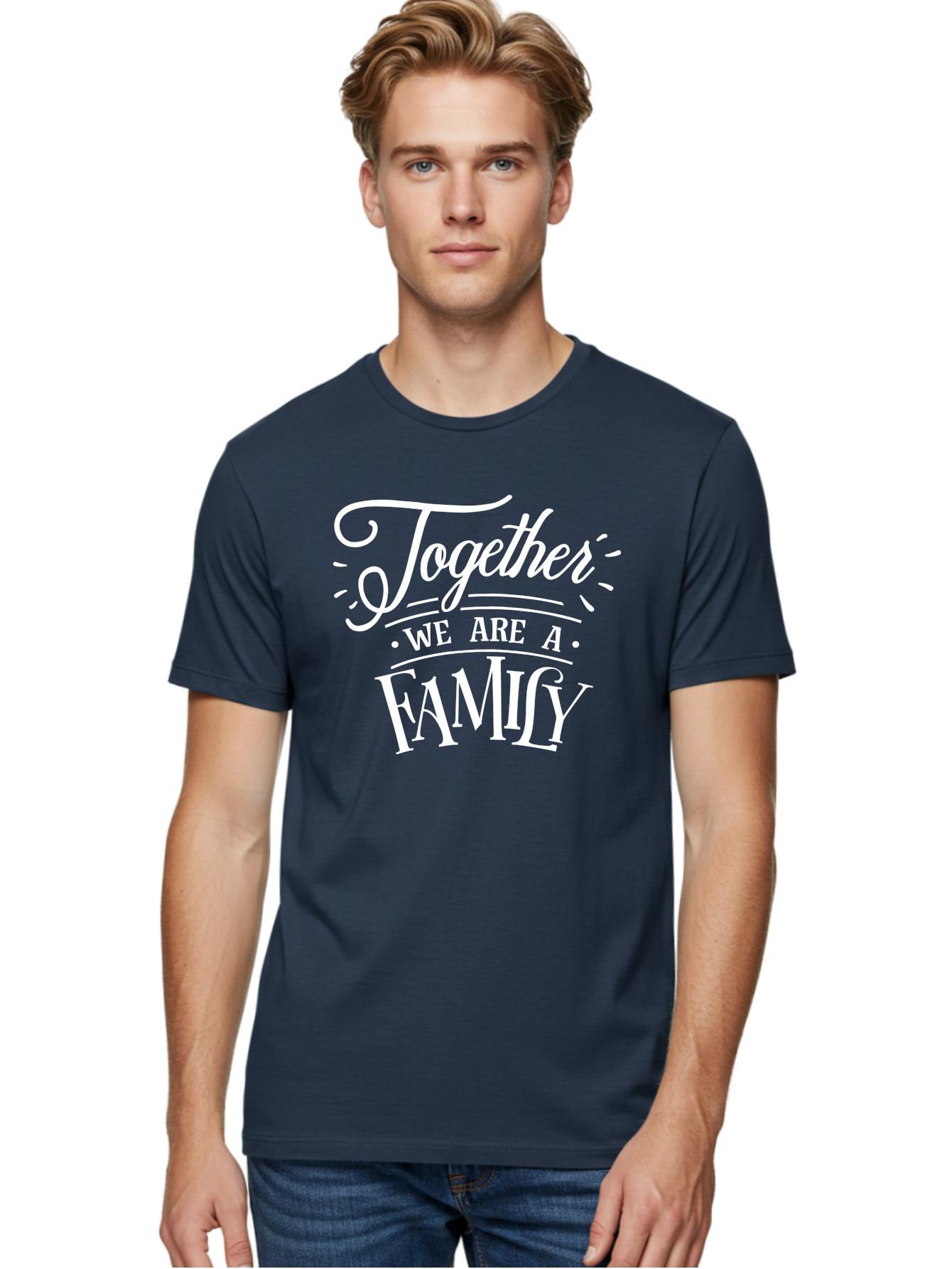 Together We Are A Family - White Men'S Graphic Tee, 100% Cotton, Comfortable Casual Summer Wear, Machine Washable, Family Unity, Togetherness, Family Bonding, Family Love, Family Values, Inspirational Quotes, Motivation, White Text, Aae746 6