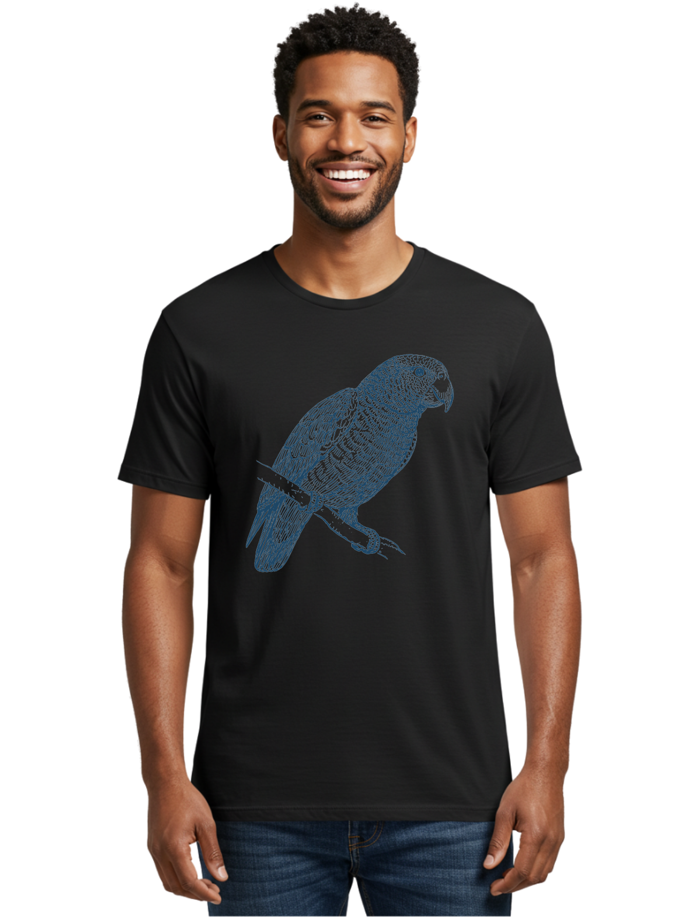 Tropical Bird Watch Men'S Graphic Tee, 100% Cotton, Comfortable Casual Summer Wear, Machine Washable, Parrot On A Branch, Bird'S Eye View, Detailed Illustration, Feathered Texture, Beak, Claws, Wildlife Art, Nature-Inspired Design Aae757 16