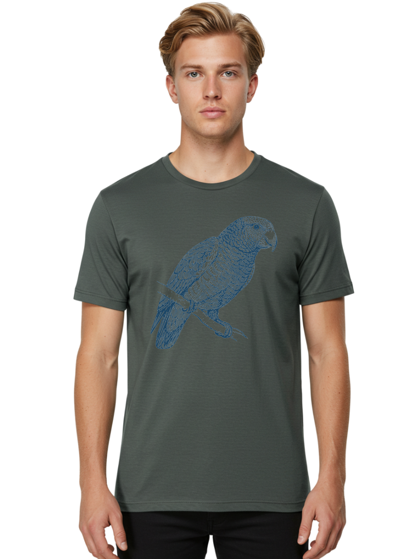 Tropical Bird Watch Men'S Graphic Tee, 100% Cotton, Comfortable Casual Summer Wear, Machine Washable, Parrot On A Branch, Bird'S Eye View, Detailed Illustration, Feathered Texture, Beak, Claws, Wildlife Art, Nature-Inspired Design Aae757 18
