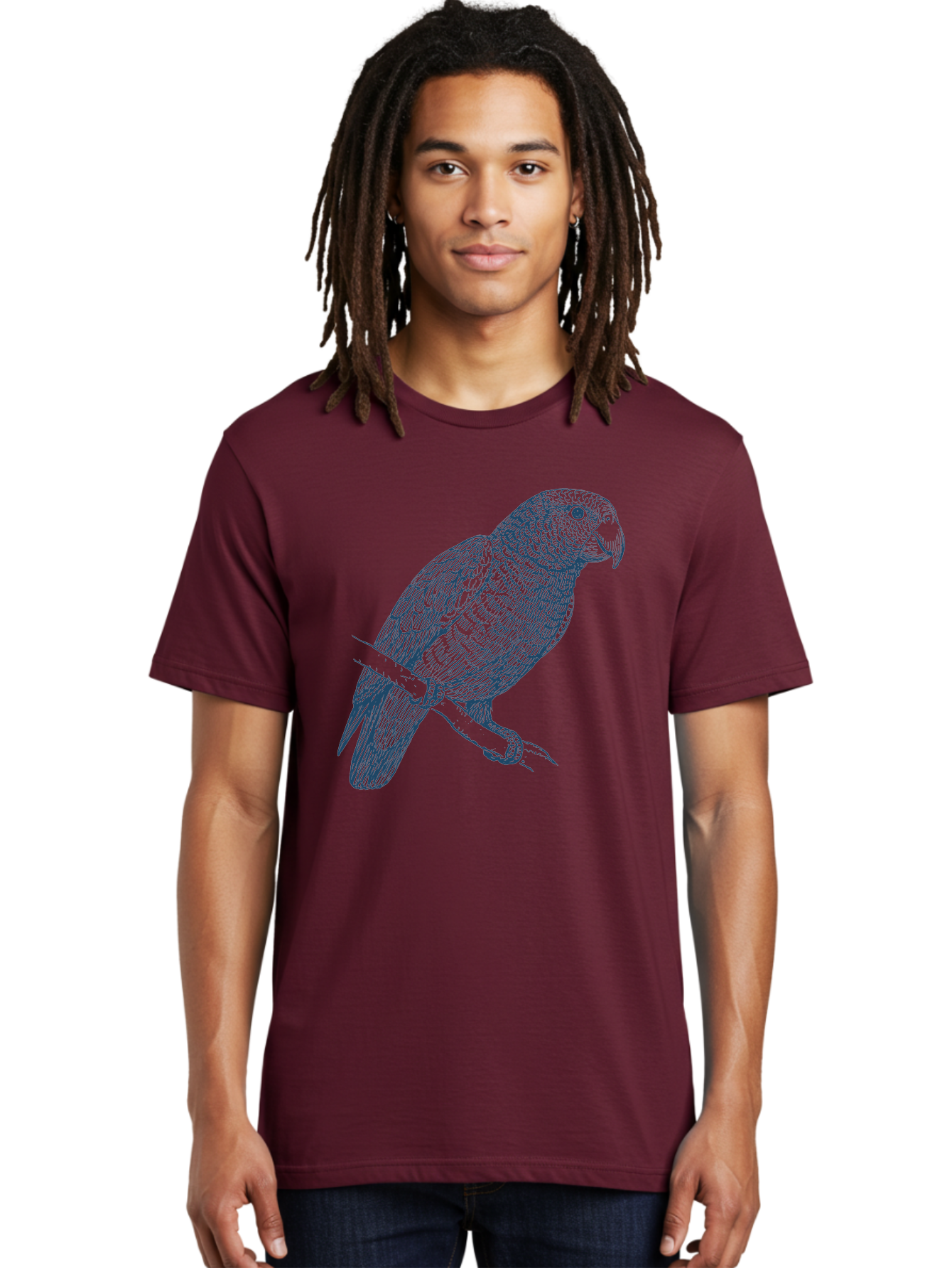 Tropical Bird Watch Men'S Graphic Tee, 100% Cotton, Comfortable Casual Summer Wear, Machine Washable, Parrot On A Branch, Bird'S Eye View, Detailed Illustration, Feathered Texture, Beak, Claws, Wildlife Art, Nature-Inspired Design Aae757 14