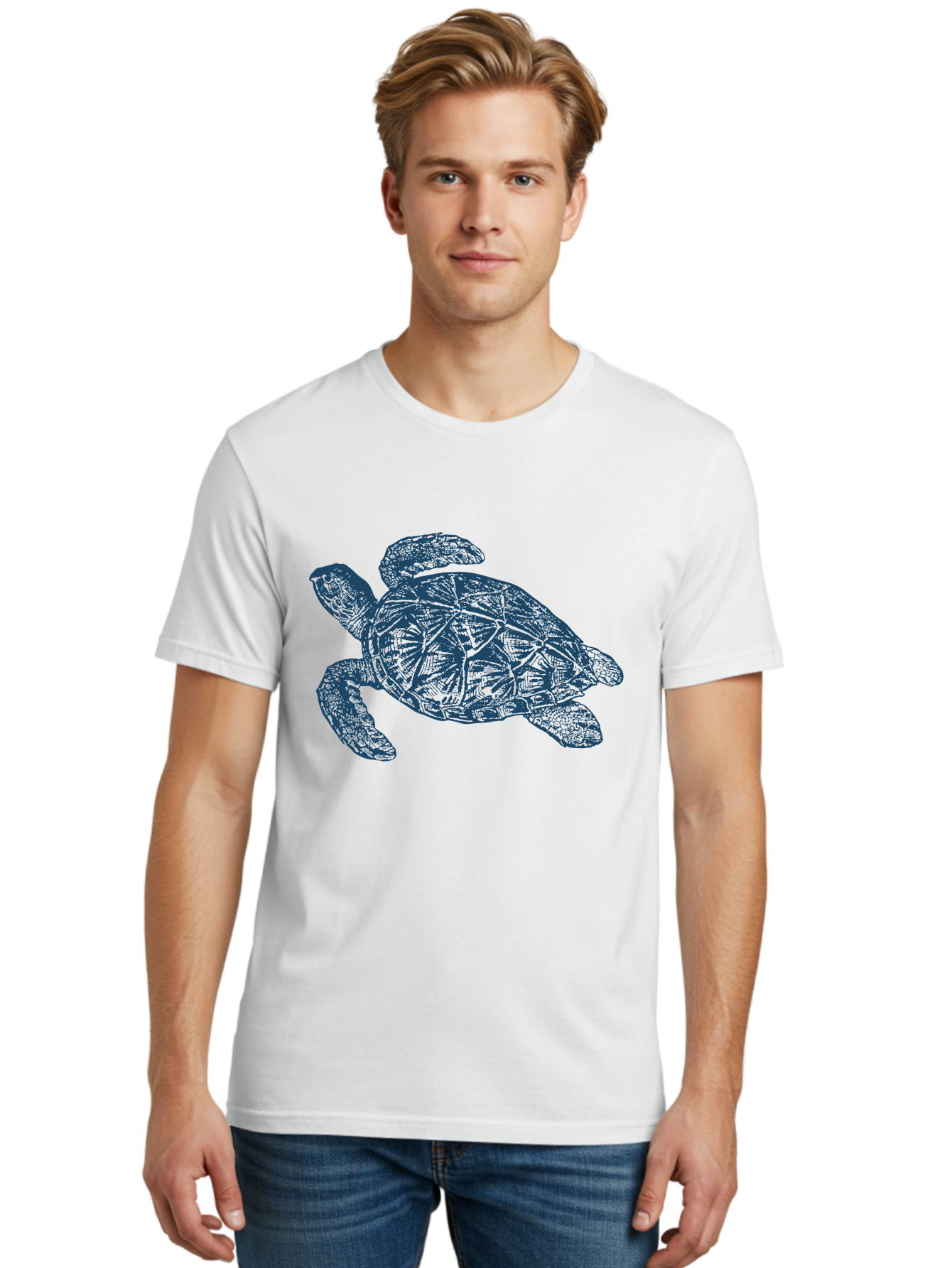 Turtle Drift Men'S Graphic Tee, 100% Cotton, Comfortable Casual Summer Wear, Machine Washable, Sea Turtle, Marine Life, Ocean Creature, Wildlife Conservation, Protected Species, Slow-Moving Animal, Shell Pattern, Blue Illustration, Aae763 22