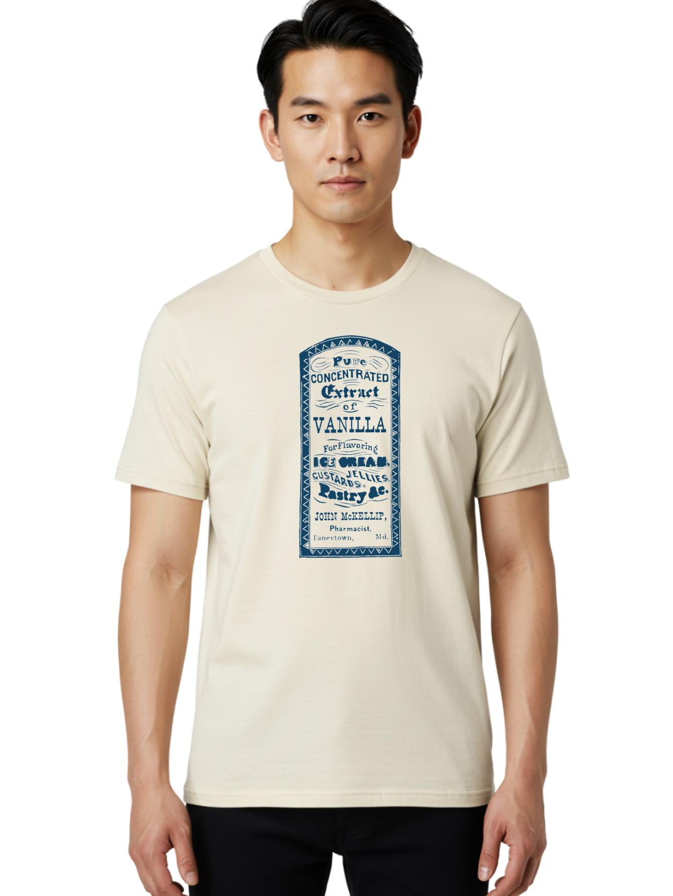 Vanilla-Extract Men'S Graphic Tee, 100% Cotton, Comfortable Casual Summer Wear, Machine Washable, Vanilla Extract Label, Vintage Design, Concentrated Vanilla, Ice Cream Flavoring, Custard Desserts, Pastry Ingredients, John Mckellip Pharmacist, Aae767 22