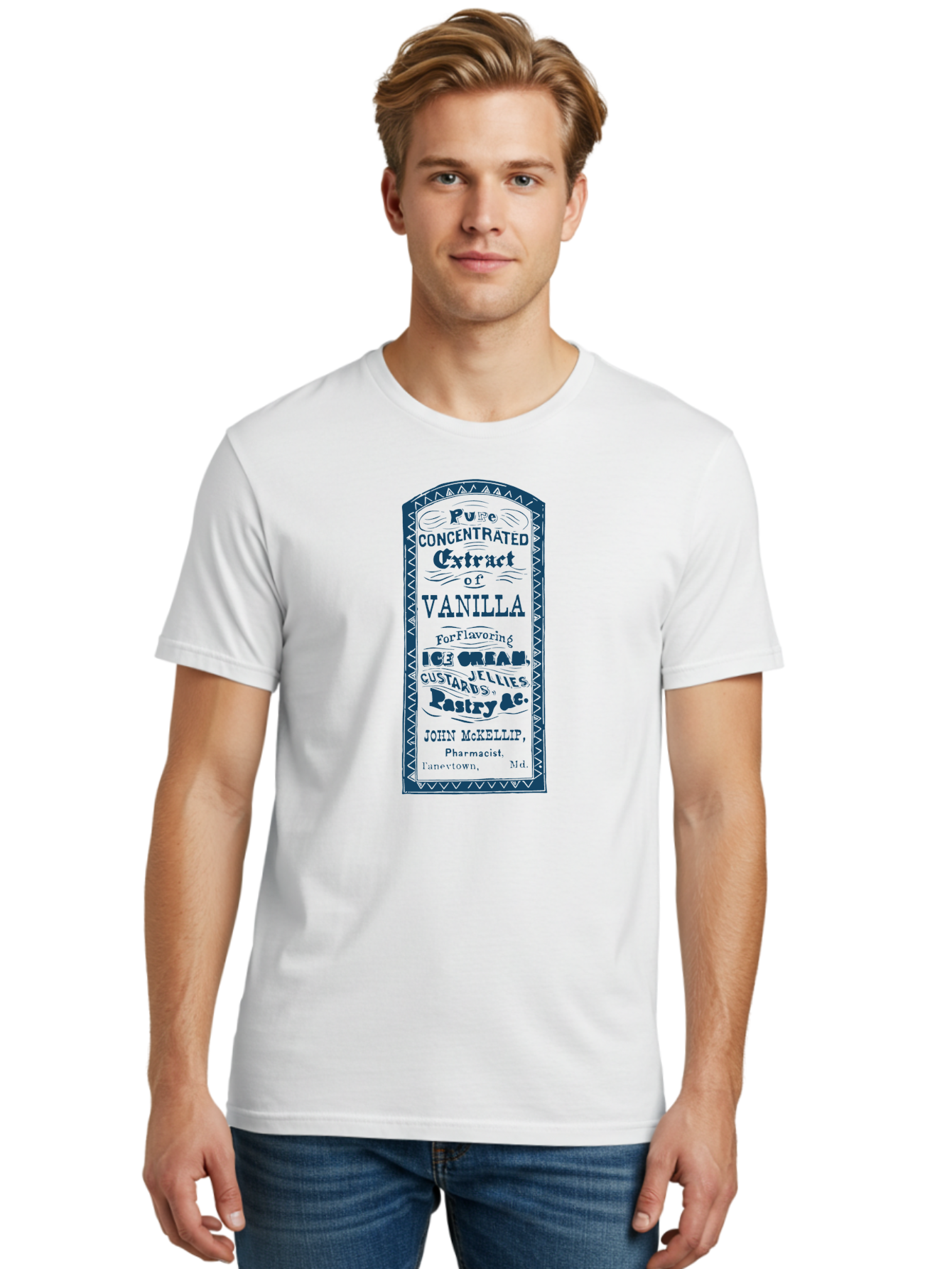 Vanilla-Extract Men'S Graphic Tee, 100% Cotton, Comfortable Casual Summer Wear, Machine Washable, Vanilla Extract Label, Vintage Design, Concentrated Vanilla, Ice Cream Flavoring, Custard Desserts, Pastry Ingredients, John Mckellip Pharmacist, Aae767 30