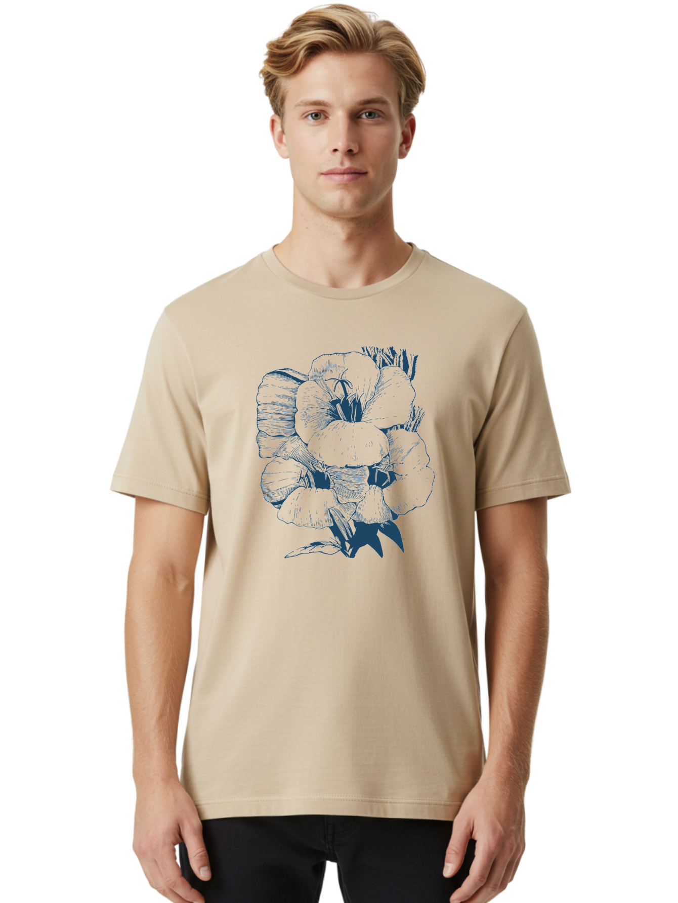 Velvet Bloom Men'S Graphic Tee, 100% Cotton, Comfortable Casual Summer Wear, Machine Washable, Hand-Drawn Pansy, Vintage Illustration, Floral Design, Blooming Flowers, Delicate Petals, Artistic Rendering, Botanical Art, Flower Sketch Aae768 12