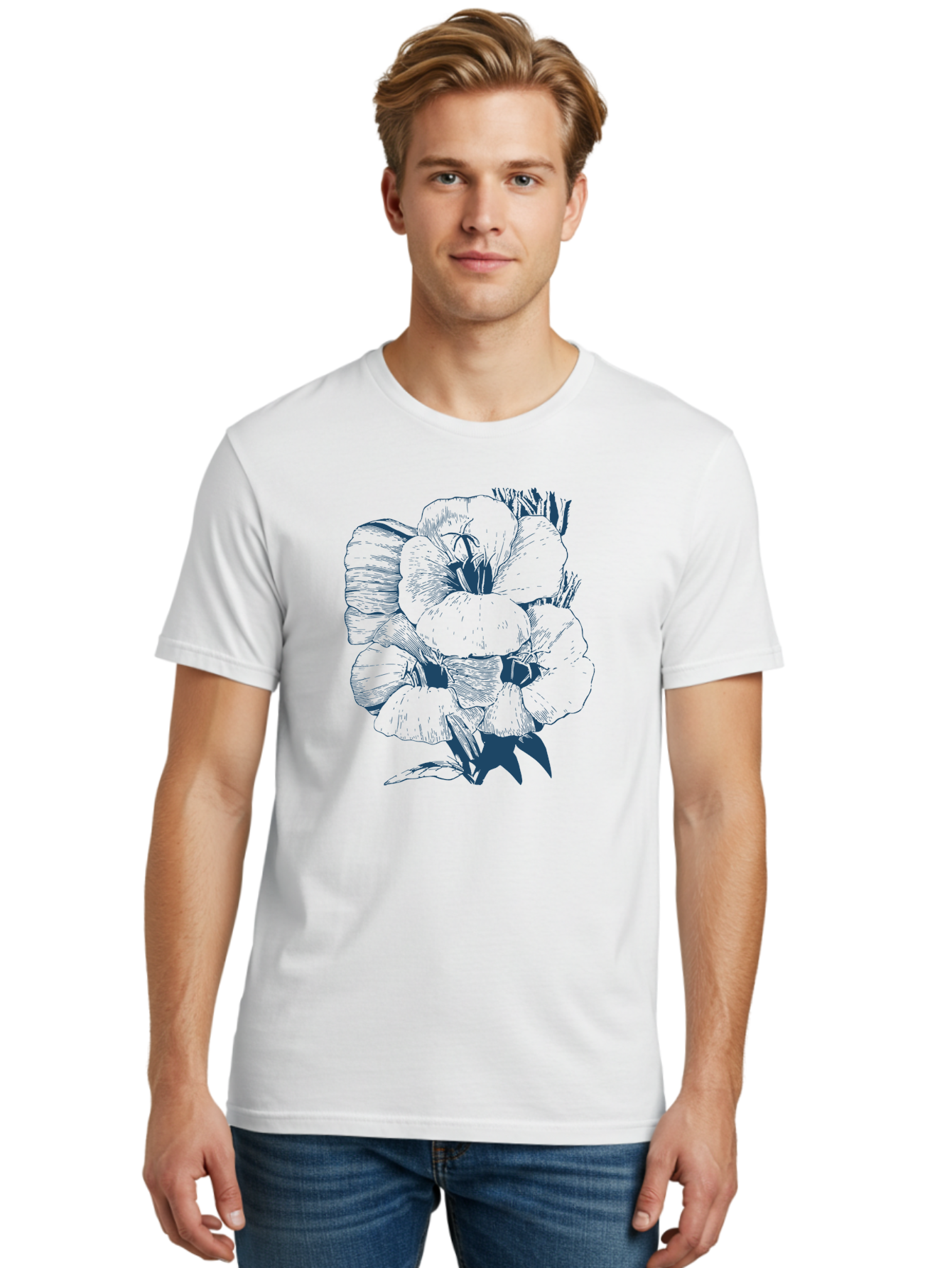 Velvet Bloom Men'S Graphic Tee, 100% Cotton, Comfortable Casual Summer Wear, Machine Washable, Hand-Drawn Pansy, Vintage Illustration, Floral Design, Blooming Flowers, Delicate Petals, Artistic Rendering, Botanical Art, Flower Sketch Aae768 24