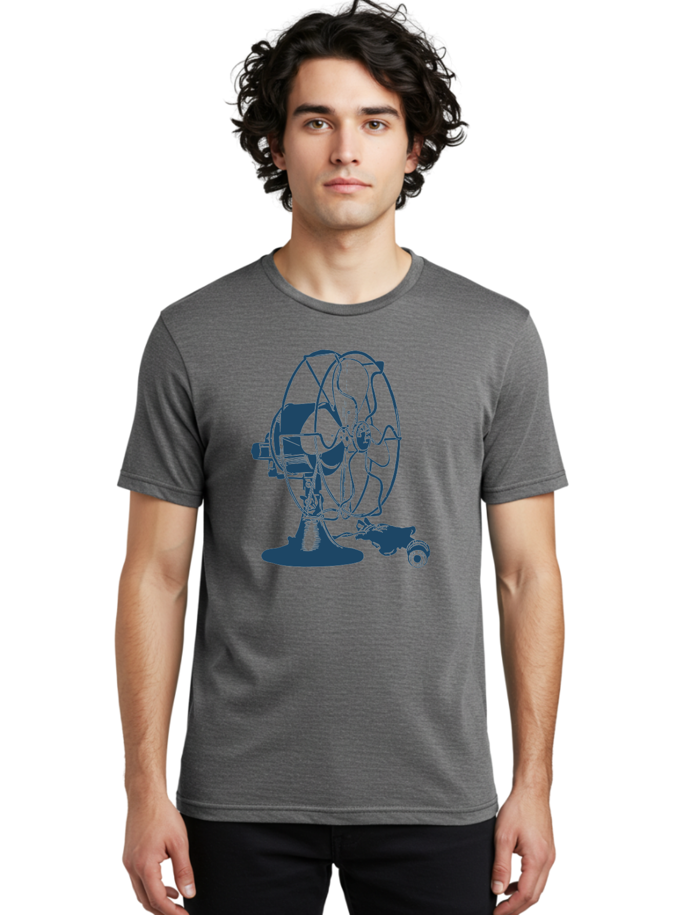 Ventilator Men'S Graphic Tee, 100% Cotton, Comfortable Casual Summer Wear, Machine Washable, Retro Electric Fan, Vintage Home Decor, Antique Appliance, Nostalgic Design, Classic Style, Rotating Blades, Power Cord Connection, Household Item, Aae770 22