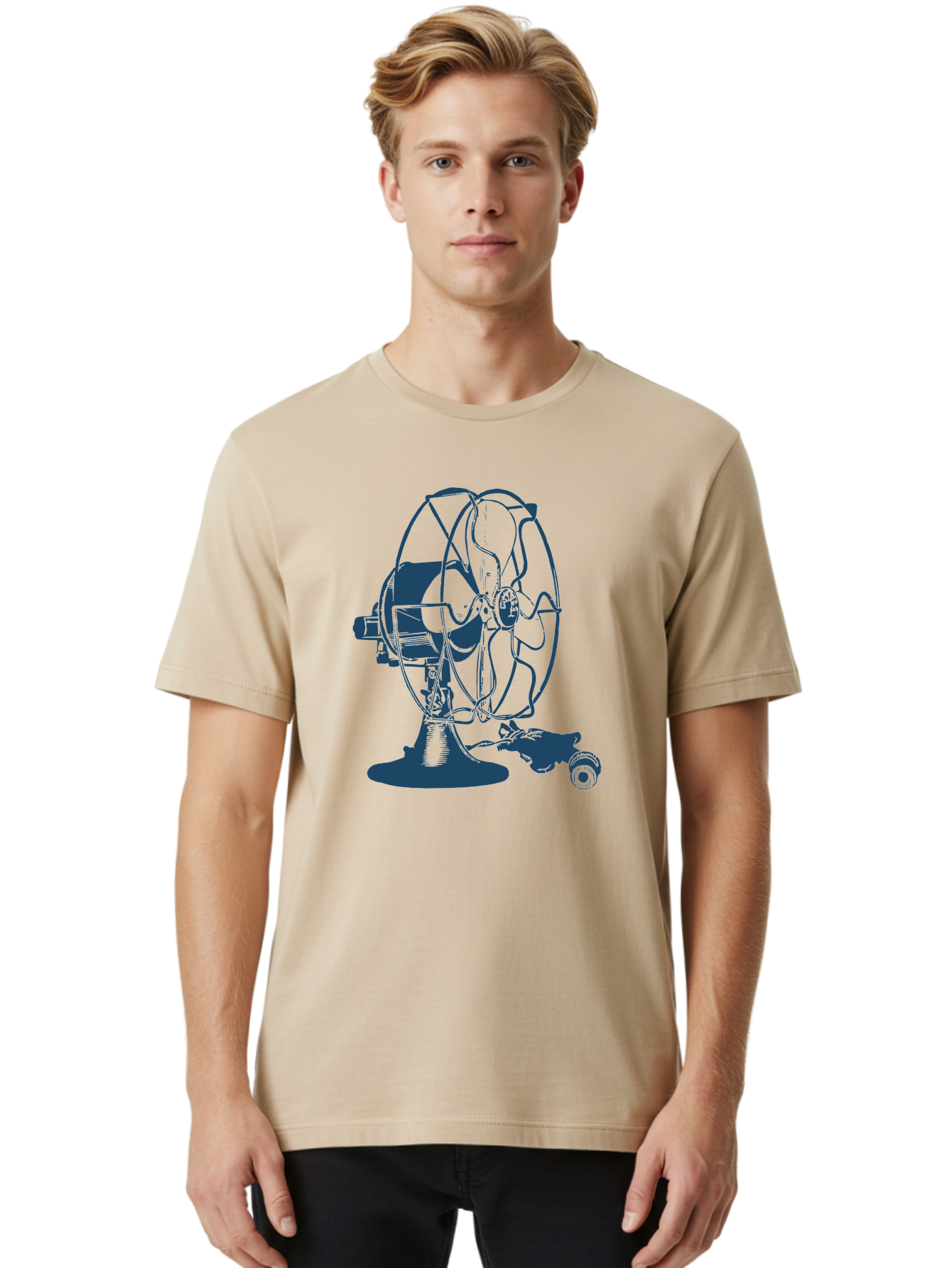Ventilator Men'S Graphic Tee, 100% Cotton, Comfortable Casual Summer Wear, Machine Washable, Retro Electric Fan, Vintage Home Decor, Antique Appliance, Nostalgic Design, Classic Style, Rotating Blades, Power Cord Connection, Household Item, Aae770 12