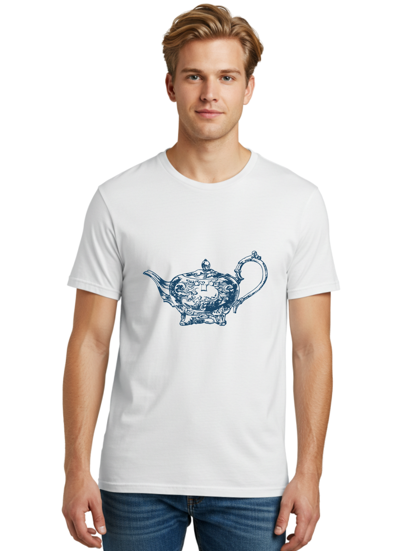 Victorian Tea Ritual Men'S Graphic Tee, 100% Cotton, Comfortable Casual Summer Wear, Machine Washable, Ornate Teapot, Aladdin'S Lamp, Magic Lamp, Teapot Design, Intricate Patterns, Genie'S Lamp, Fantasy Elements, Decorative Art, Vintage Style Aae779 24