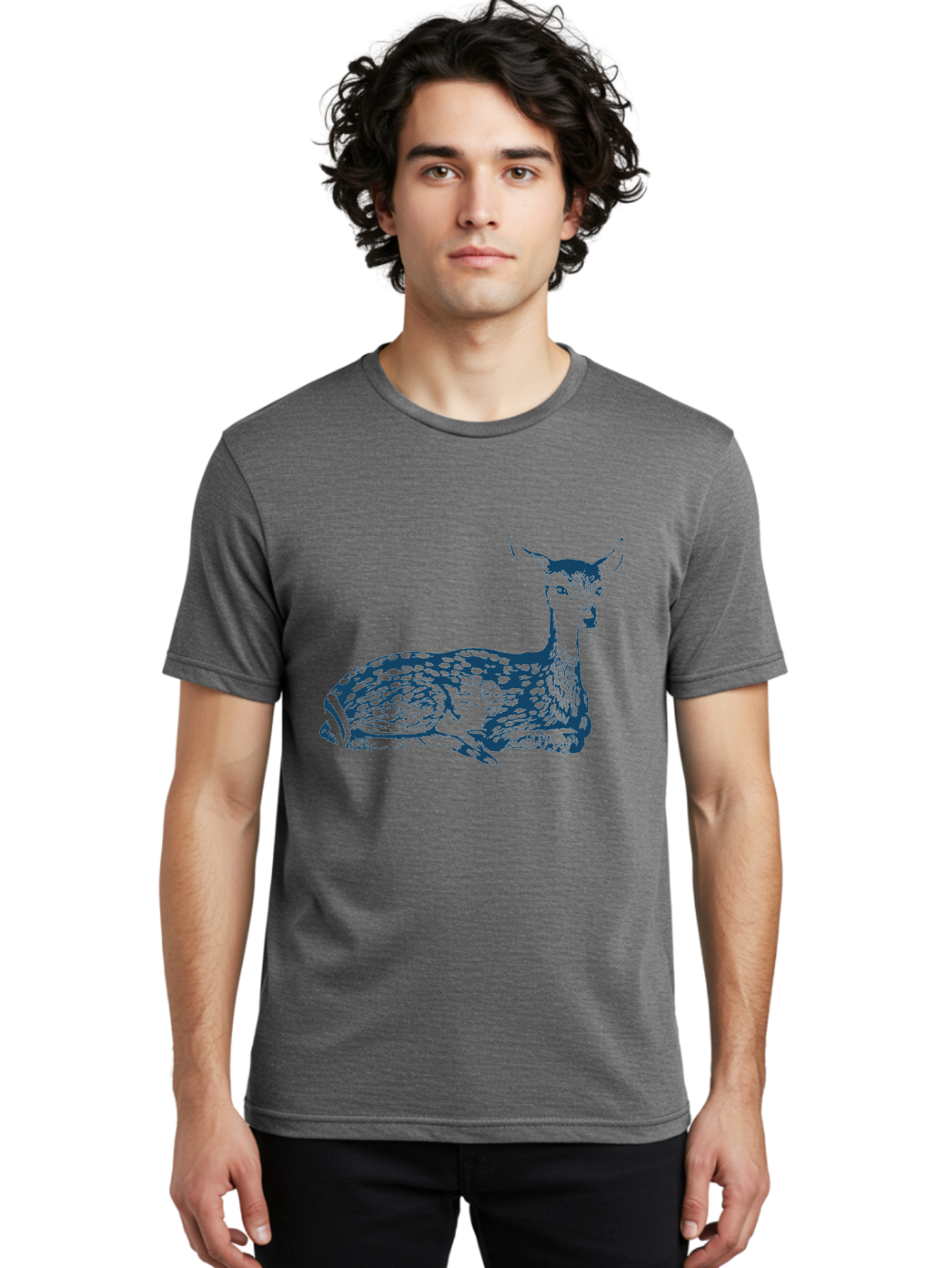 Vintage Bambi Sketch Men'S Graphic Tee, 100% Cotton, Comfortable Casual Summer Wear, Machine Washable, Deer Resting, Spotted Fur, Wildlife Art, Serene Animal, Natural Habitat, Spotted Deer, Animal Illustration, Forest Creature, Aae783 16