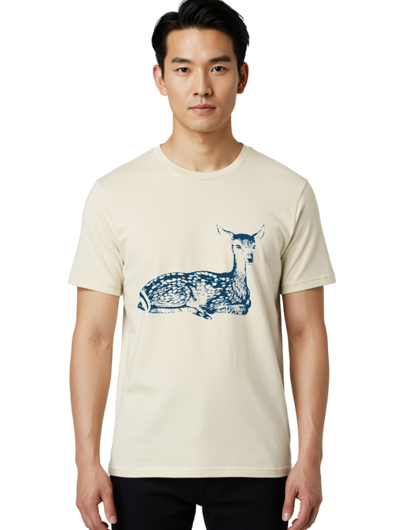 Vintage Bambi Sketch Men'S Graphic Tee, 100% Cotton, Comfortable Casual Summer Wear, Machine Washable, Deer Resting, Spotted Fur, Wildlife Art, Serene Animal, Natural Habitat, Spotted Deer, Animal Illustration, Forest Creature, Aae783 8