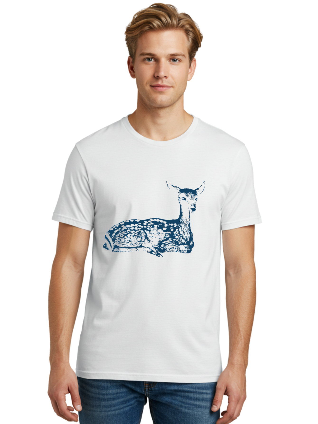 Vintage Bambi Sketch Men'S Graphic Tee, 100% Cotton, Comfortable Casual Summer Wear, Machine Washable, Deer Resting, Spotted Fur, Wildlife Art, Serene Animal, Natural Habitat, Spotted Deer, Animal Illustration, Forest Creature, Aae783 28