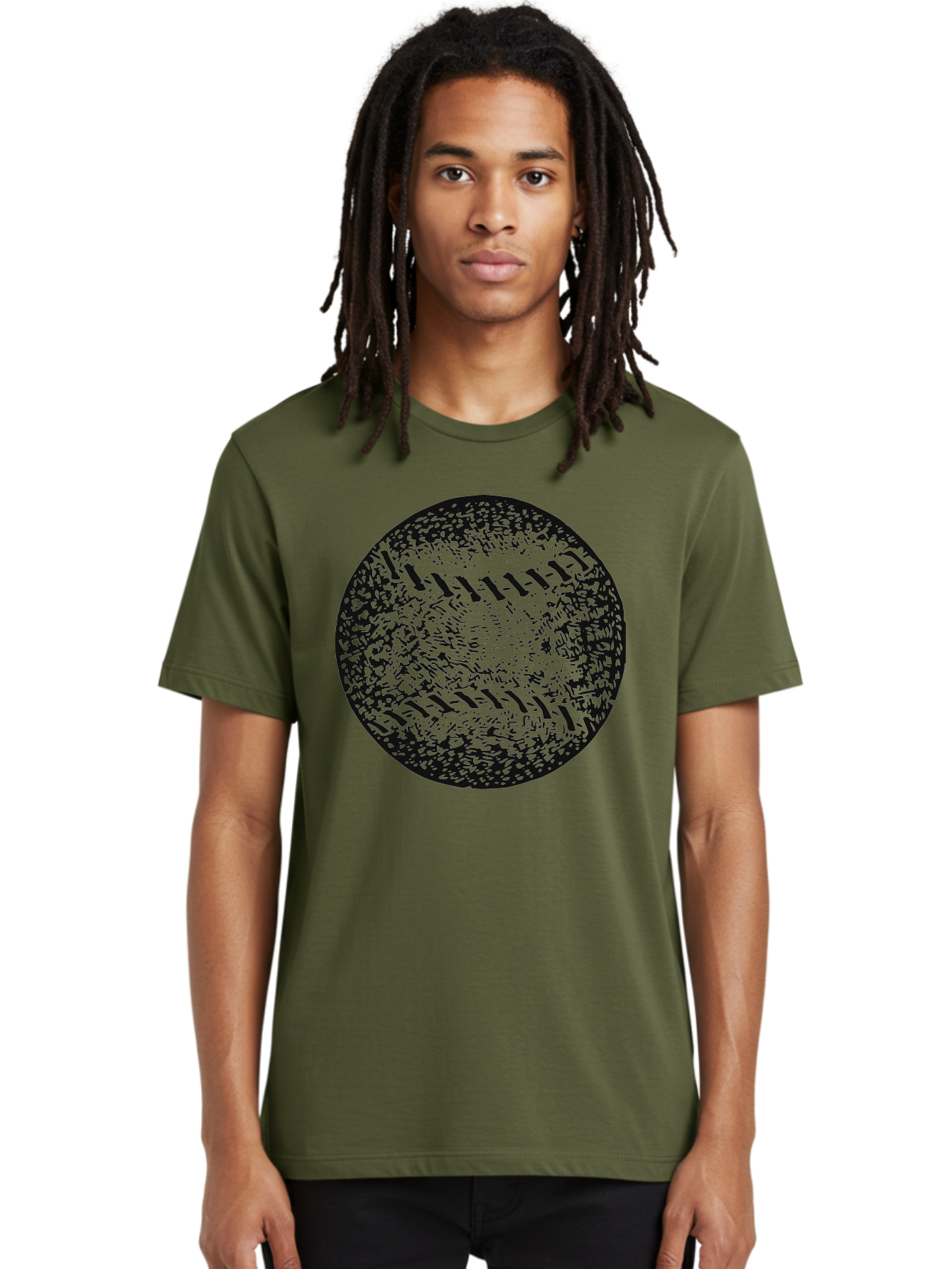 Vintage Baseball Men'S Graphic Tee, 100% Cotton, Comfortable Casual Summer Wear, Machine Washable, Baseball, Sports Equipment, Stitching Pattern, Texture, Black And Green, Graphic Illustration, Sports Theme, Team Sports Aae784 12